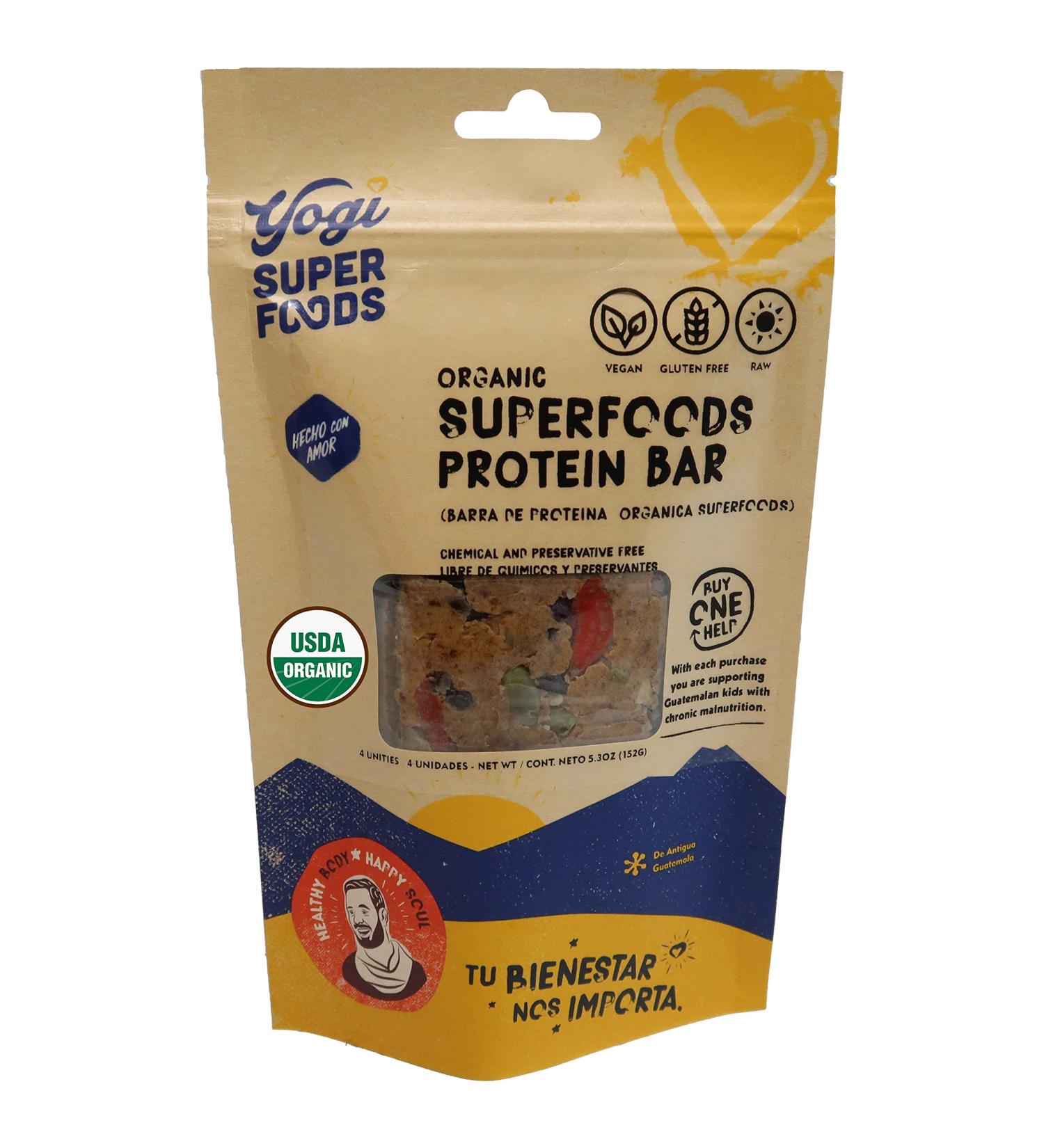 Yogi Superfoods Maca Protein Bars with Cacao - Raw Vegan Gluten-Free Superfood Snacks for Healthy Energy - 4 Bars 5oz - Buy Online on GoSupps.com