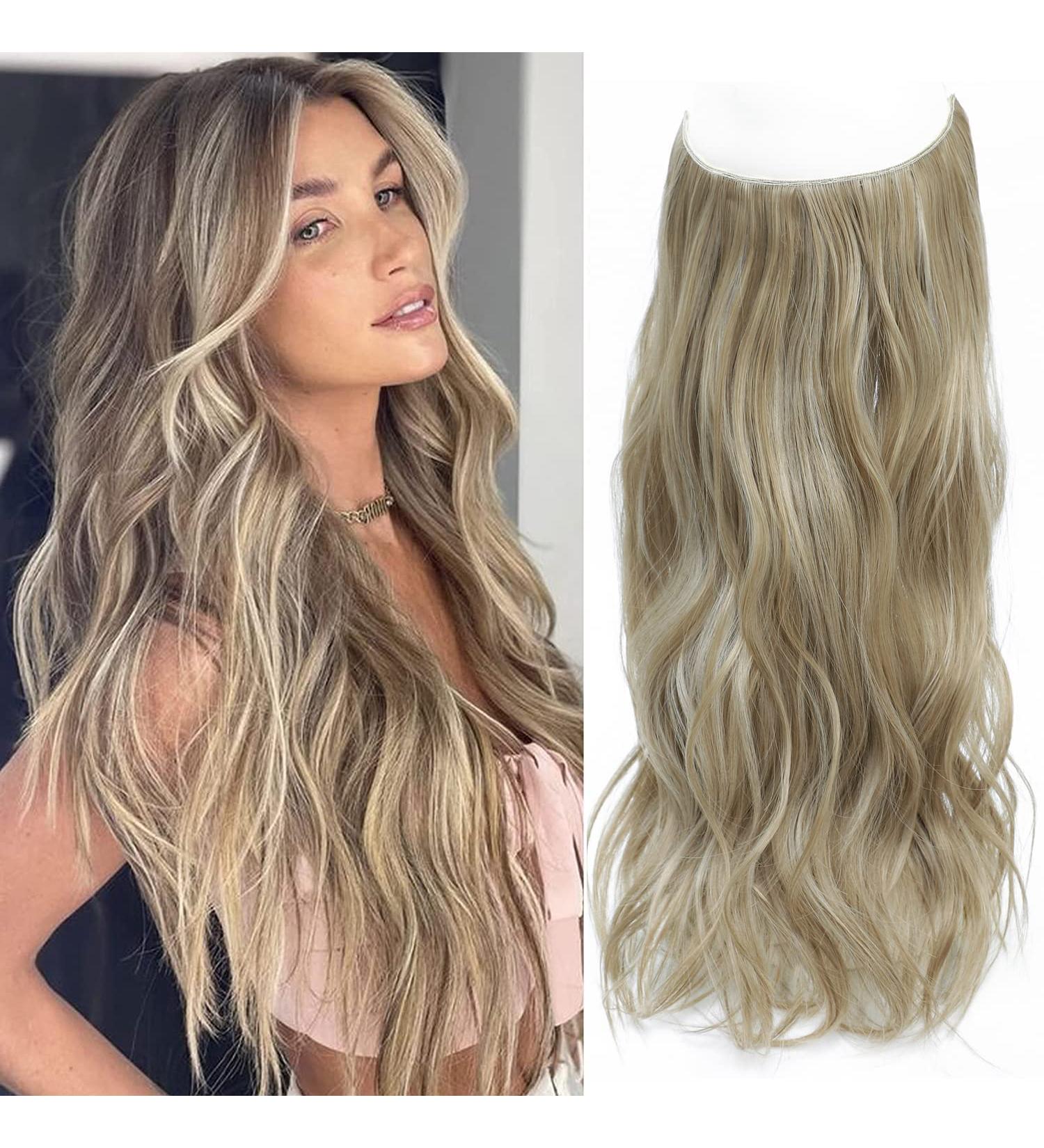 Invisible Wire Wavy Hair Extensions 20 Inch Mix Ash Blonde - Synthetic Hair Pieces for Women - Buy Online on GoSupps.com