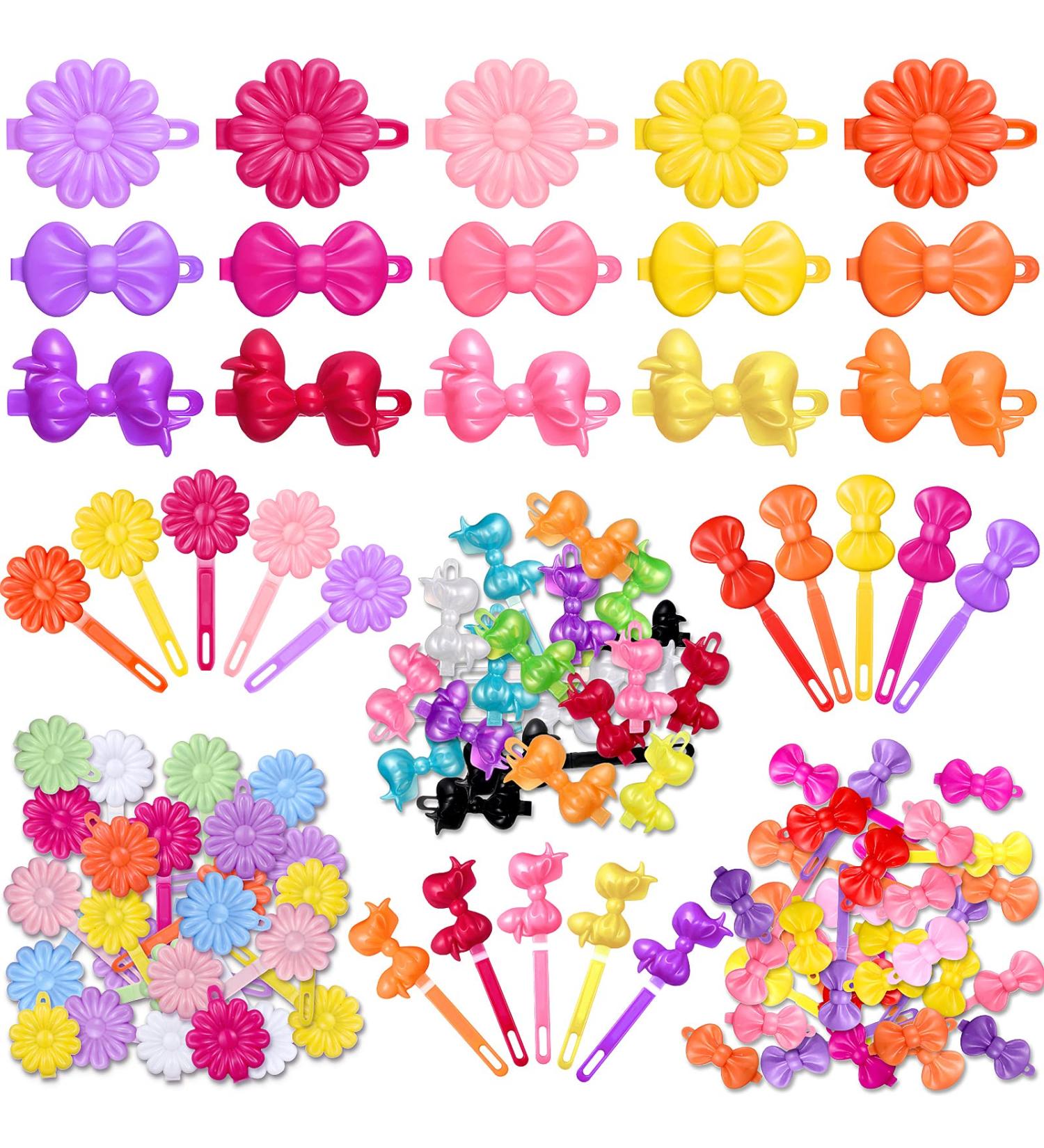 72-Piece Self Hinge Hair Barrettes | Cartoon Design Hair Clip Set for Girls | Colorful 80s-90s Style Hairpins | Cute Plastic Barrettes - Buy Online on GoSupps.com
