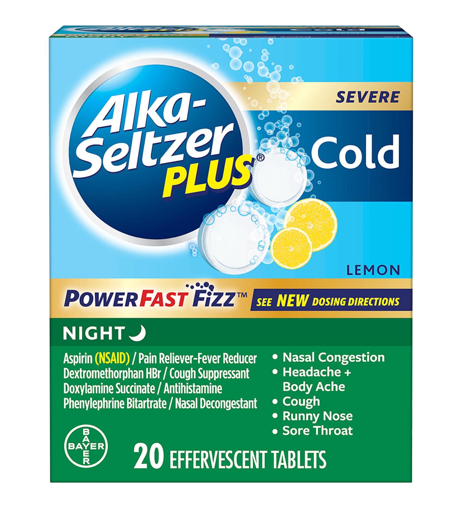 Alka-Seltzer Plus Severe Night Cold Effervescent Tablets 20ct - Fast Relief - Buy Online on GoSupps.com