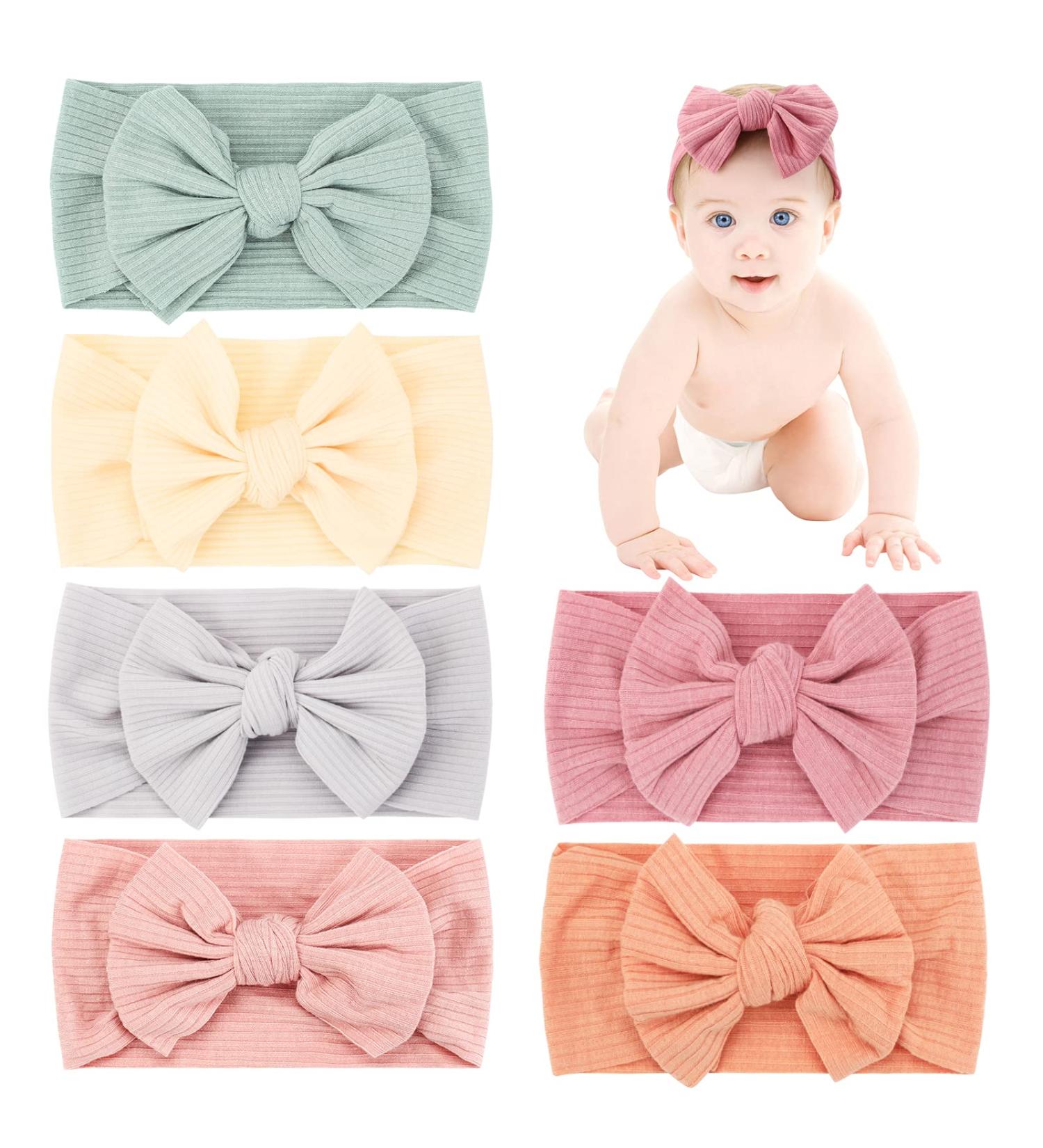 Makone Baby Girl Headbands - 6 Pack of Soft and Stretchy Turban Bows in Green for Newborns and Toddlers - Buy Online on GoSupps.com