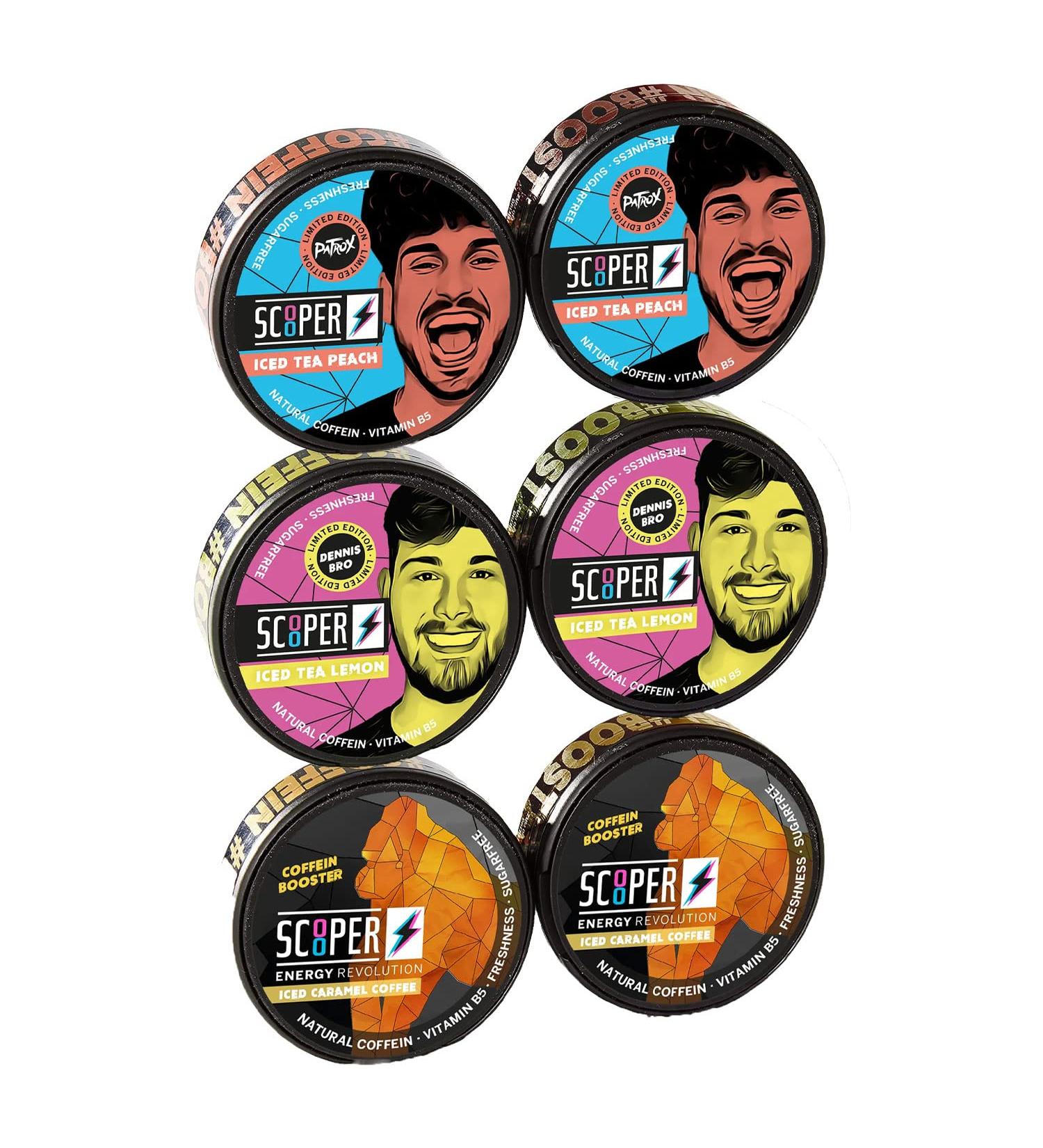  Vendigo SCOOPER Energy | Energy Revolution | Mix your own SCOOPER box | + BMB scented tree (2 x caramel 2 x lemon 2 x peach + 1 free) - Buy Online on GoSupps.com