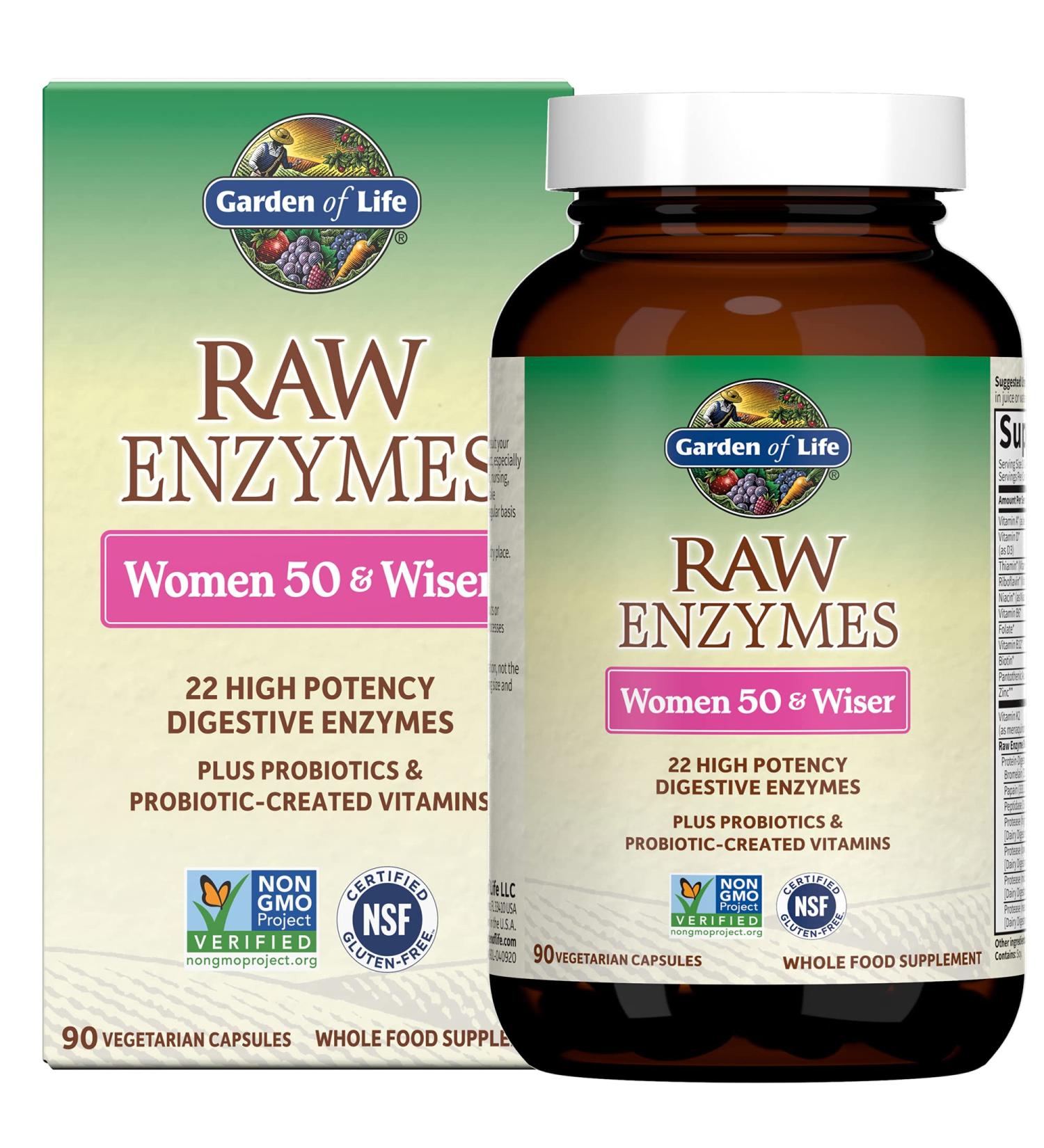 Garden of Life RAW Enzymes Women 50 & Wiser - 90 Vegetarian Capsules for Digestive Health - Buy Online on GoSupps.com