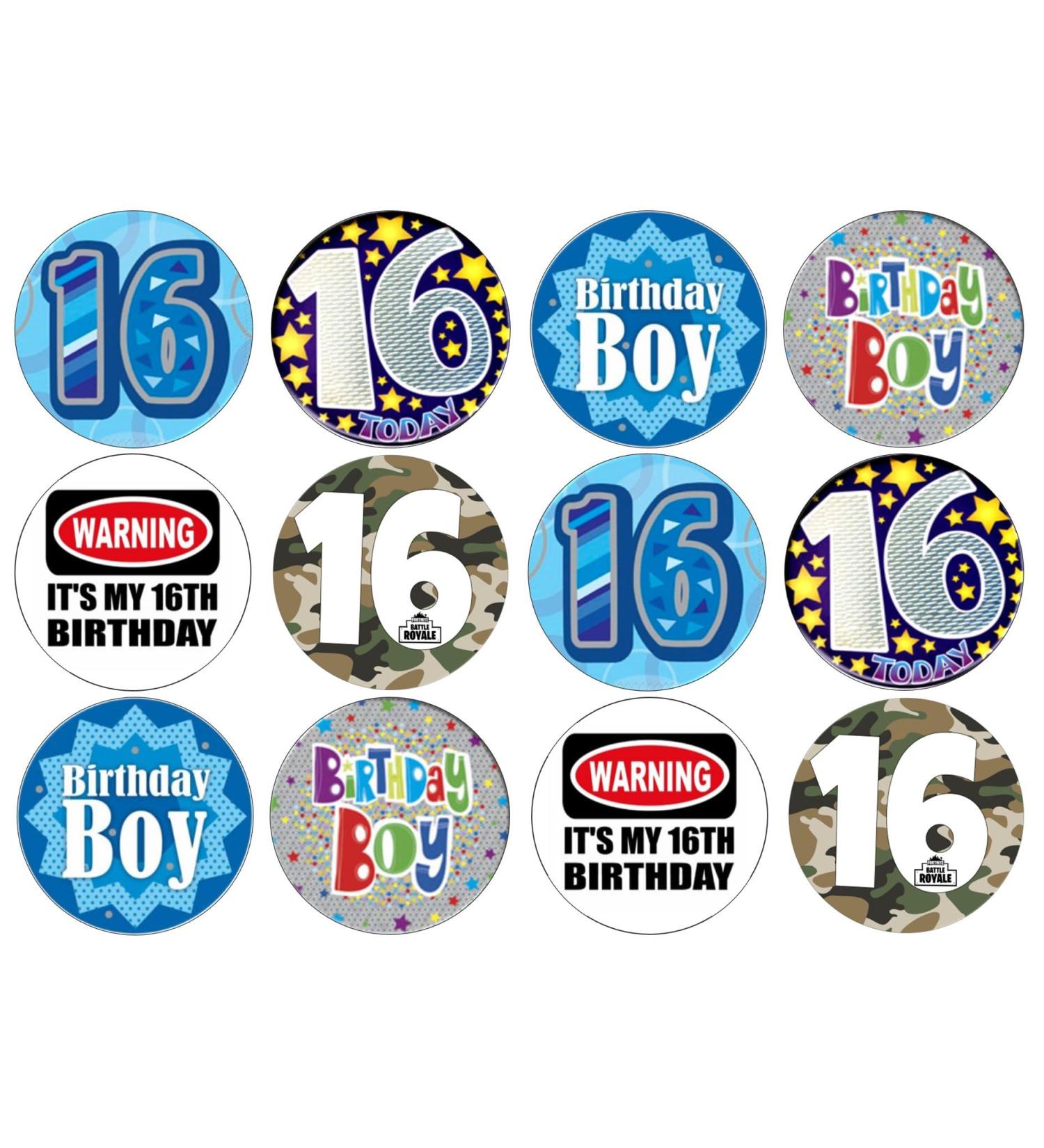 24 Boy Birthday 16 Edible Wafer Cup Cake Toppers