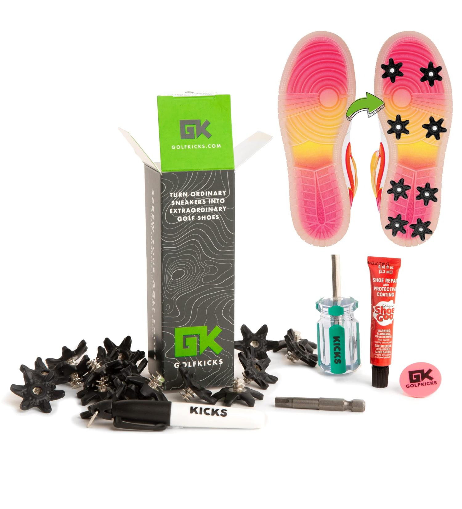 Golfkicks DIY Golf Spike Traction Kit - 20 Black Soft Spikes for Any Sneaker - Buy Online on GoSupps.com