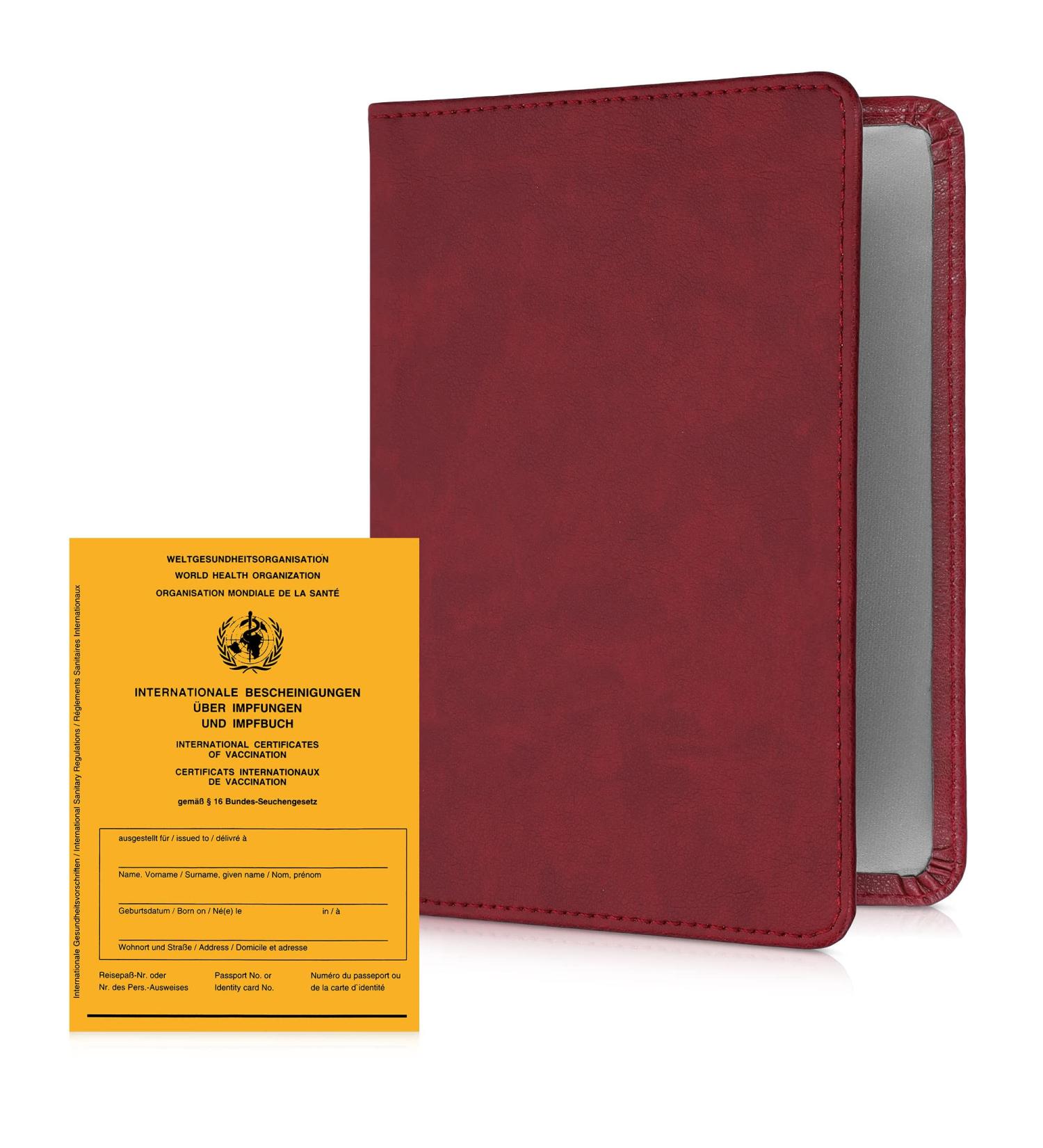 kwmobile Vaccination Certificate Cover - Dark Red Artificial Leather Holder for Adults & Children - Protective Case for Vaccination Book & Card - Buy Online on GoSupps.com