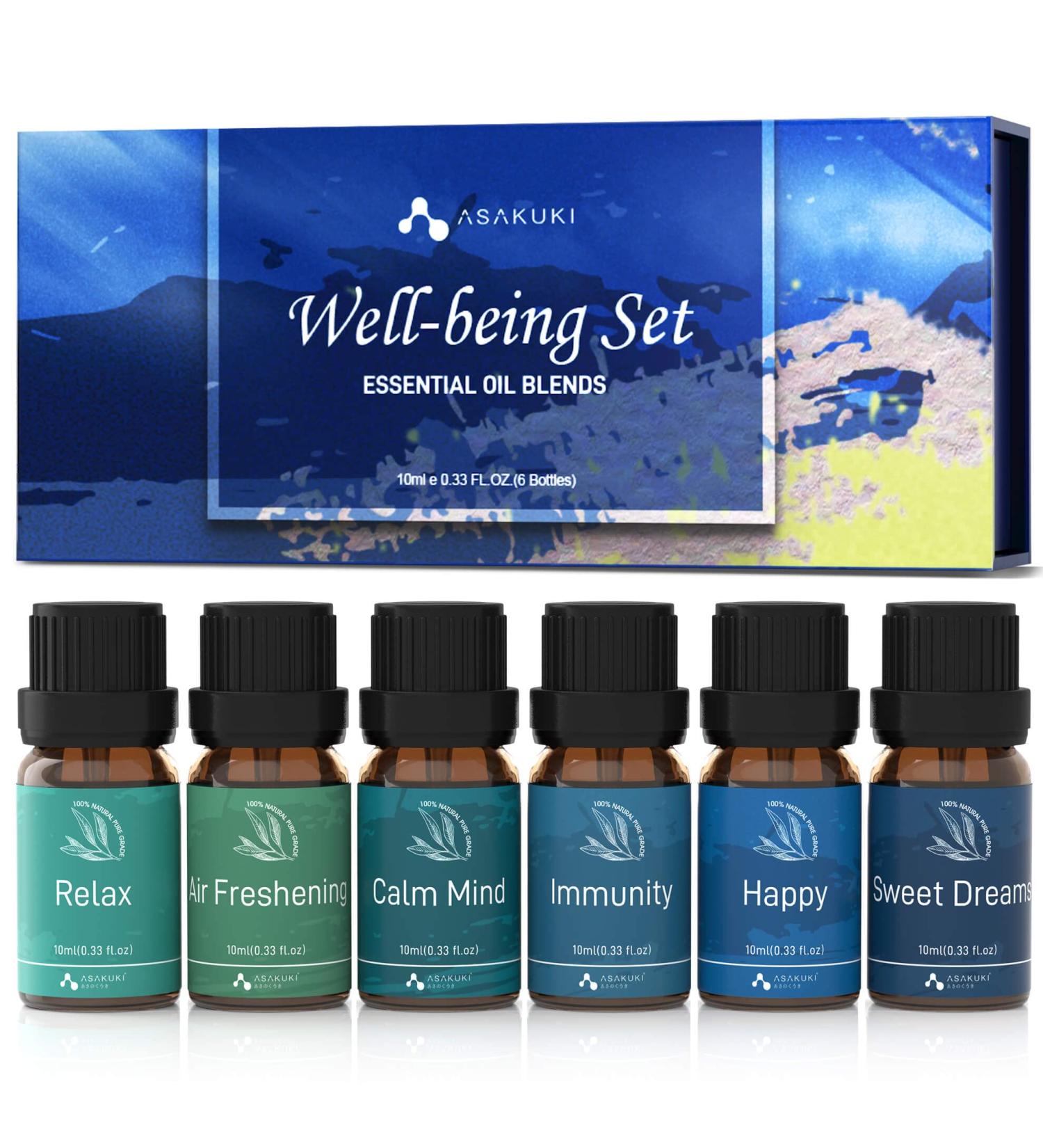 ASAKUKI Essential Oil Blends Gift Set - Calming Dreams, Breathe, Relaxing Mood - Aromatherapy Oils for Home Diffusers, Humidifiers, and Massage - 6x10ml - Buy Online on GoSupps.com