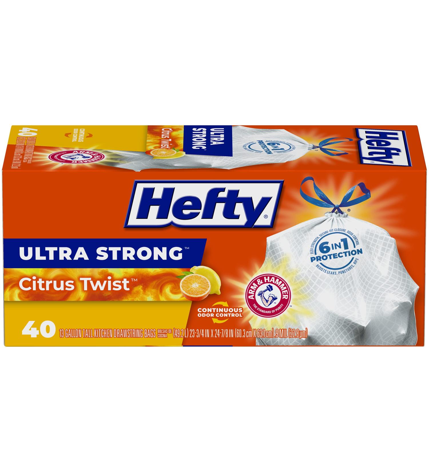 Hefty Ultra Strong 13 Gallon Trash Bags, Citrus Twist Scent, 40 Count - Buy Now! - Buy Online on GoSupps.com