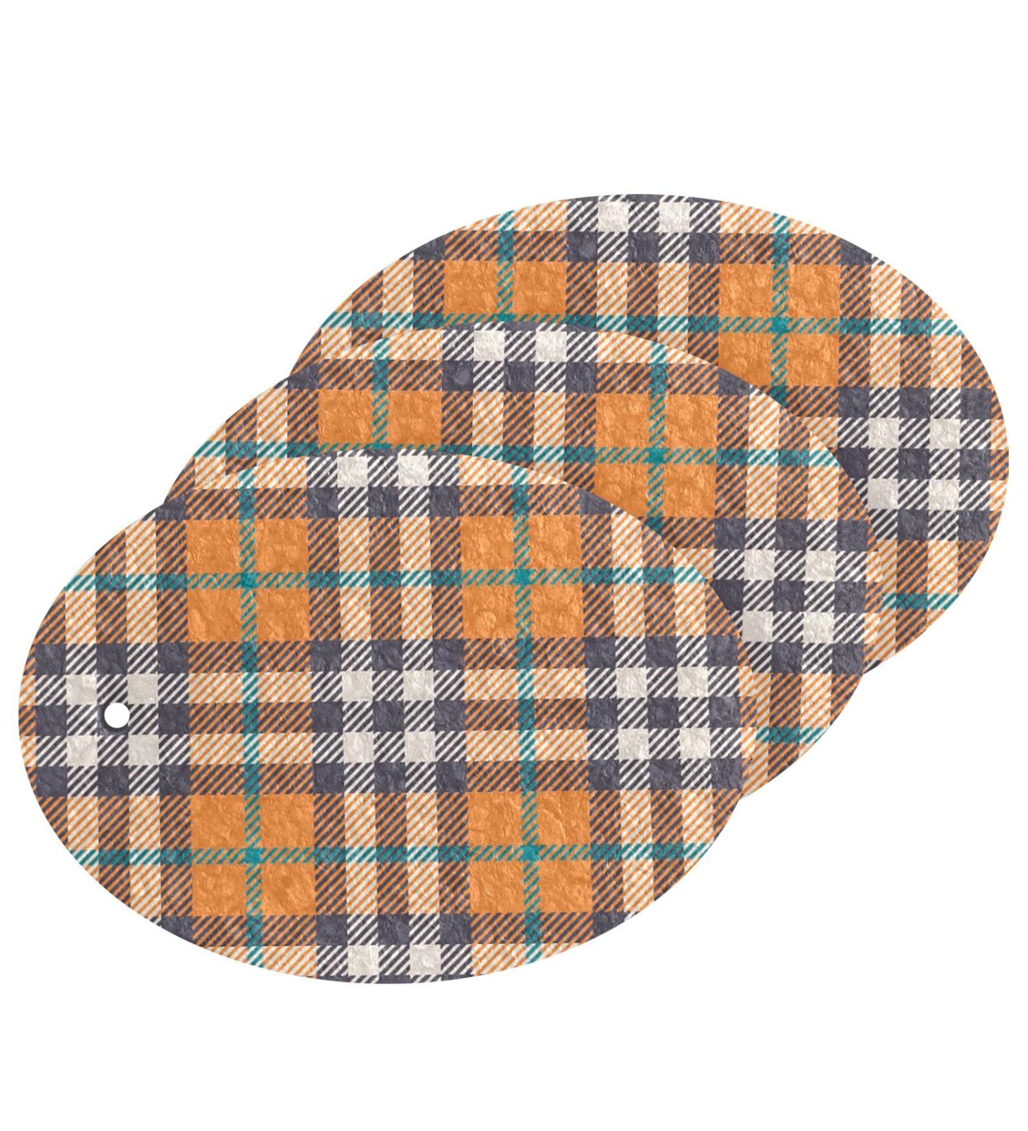 3-Pack Cleaning Kitchen Sponges Oval Retro Orange Brown Plaid Kitchen Cellulose Dishwashing Wood Pulp Cotton - Buy Online on GoSupps.com