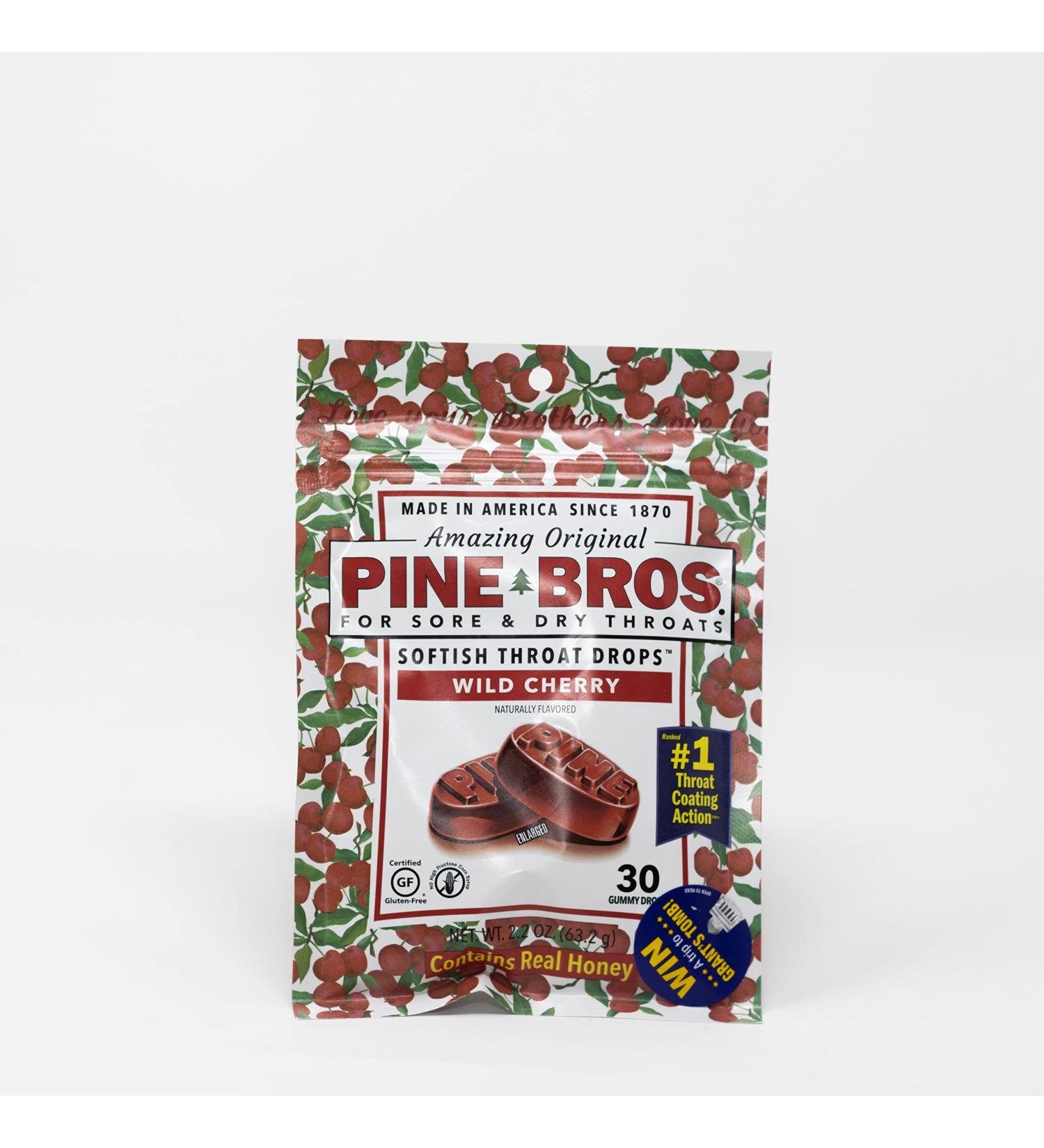 Pine Bros Wild Cherry Throat Lozenges for Sore Throat Approx 30 Drops 4 Pack
