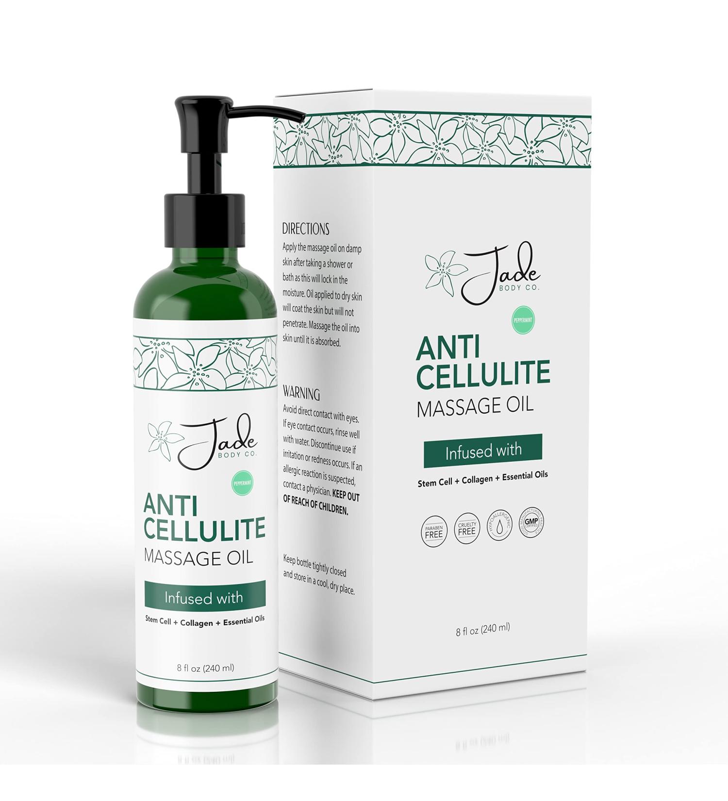 Jade Body Co Anti Cellulite Massage Oil with Stem Cells & Collagen - Natural Firming Body Oil for Women - Cellulite & Stretch Mark Remover - Cupping Therapy & Peppermint Massage Oil - Buy Online on GoSupps.com