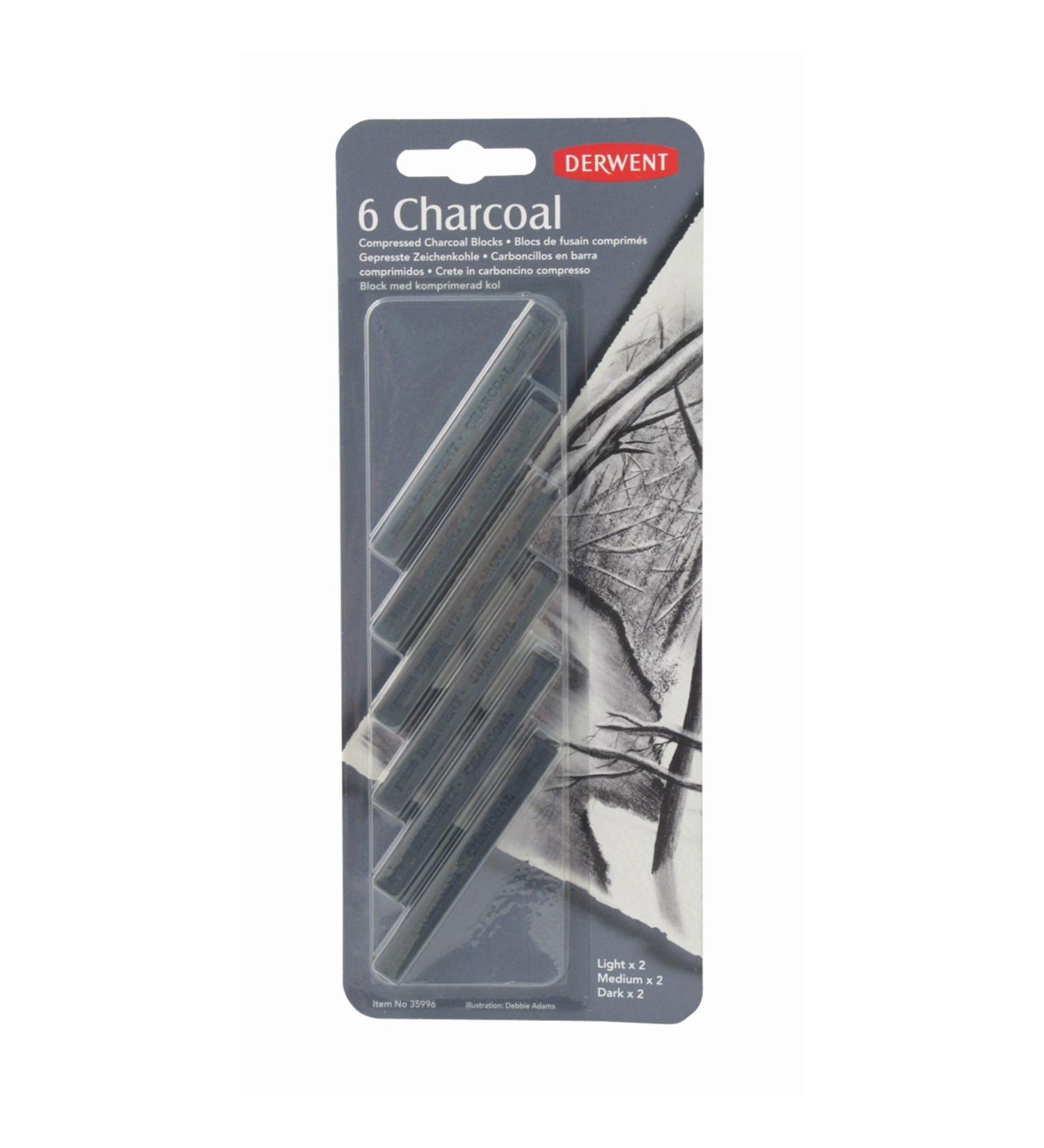 Derwent Compressed Charcoal Blocks Pack 6 Count (35996) - Grey Charcoal Art Supplies - Buy Online on GoSupps.com