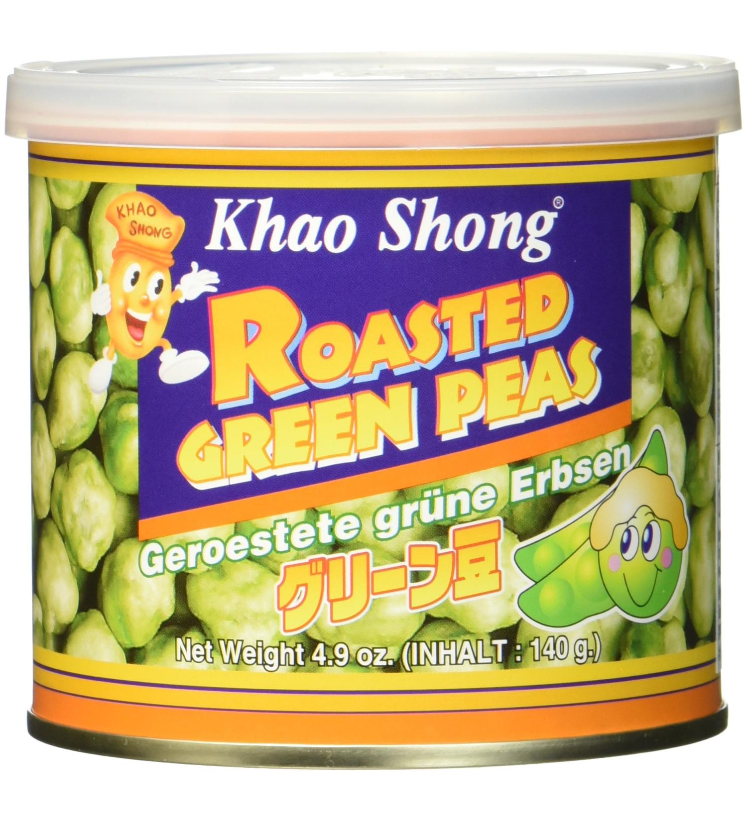 Khao Shong Roasted Green Peas with Wasabi - Crispy Low-Fat Snack 140g Can | Medium Sharpness Perfect Nut Alternative - Buy Online on GoSupps.com