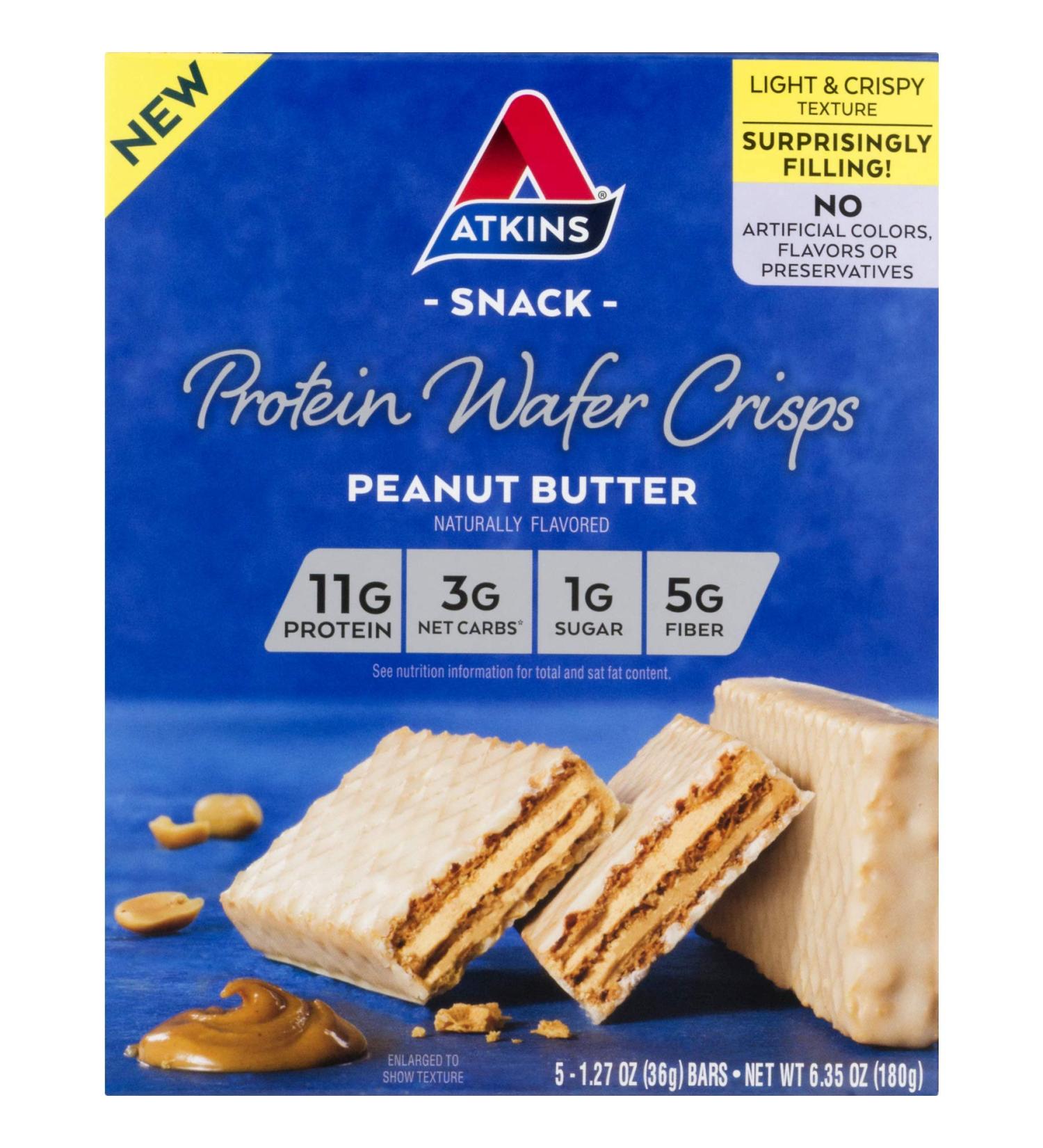 Atkins Protein Wafer Crisps - Peanut Butter Flavor - Keto Friendly - 5 Count 2-Pack - Buy Online on GoSupps.com