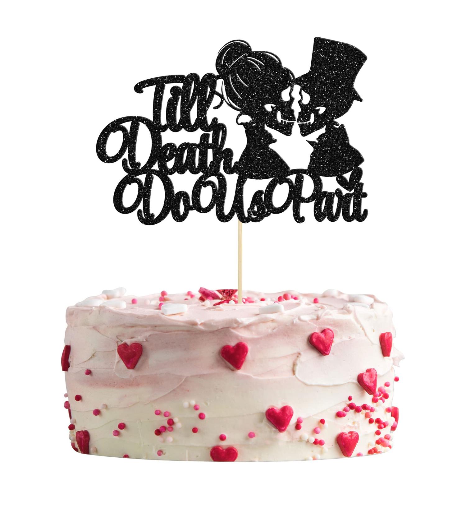 Gyufise 1Pc Till Death Do Us Part Cake Topper Black Glitter Wedding Happy Valentine's Day Cake Topper Decorations Valentine's Day Theme Birthday Party Cake Decorations Supplies Black 1pc - Buy Online on GoSupps.com