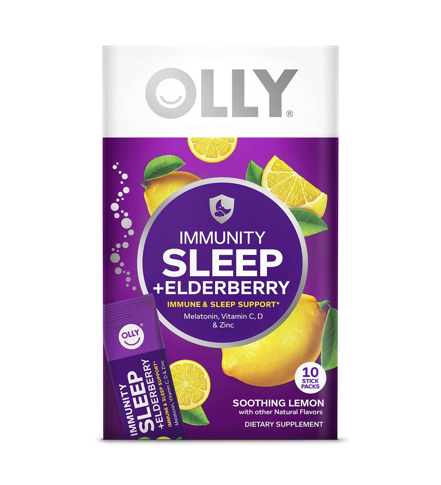 OLLY Immunity Powder Nighttime Support with Melatonin, Elderberry, Vitamin C, D, Zinc - 10 Pack Lemon Flavor - Buy Online on GoSupps.com