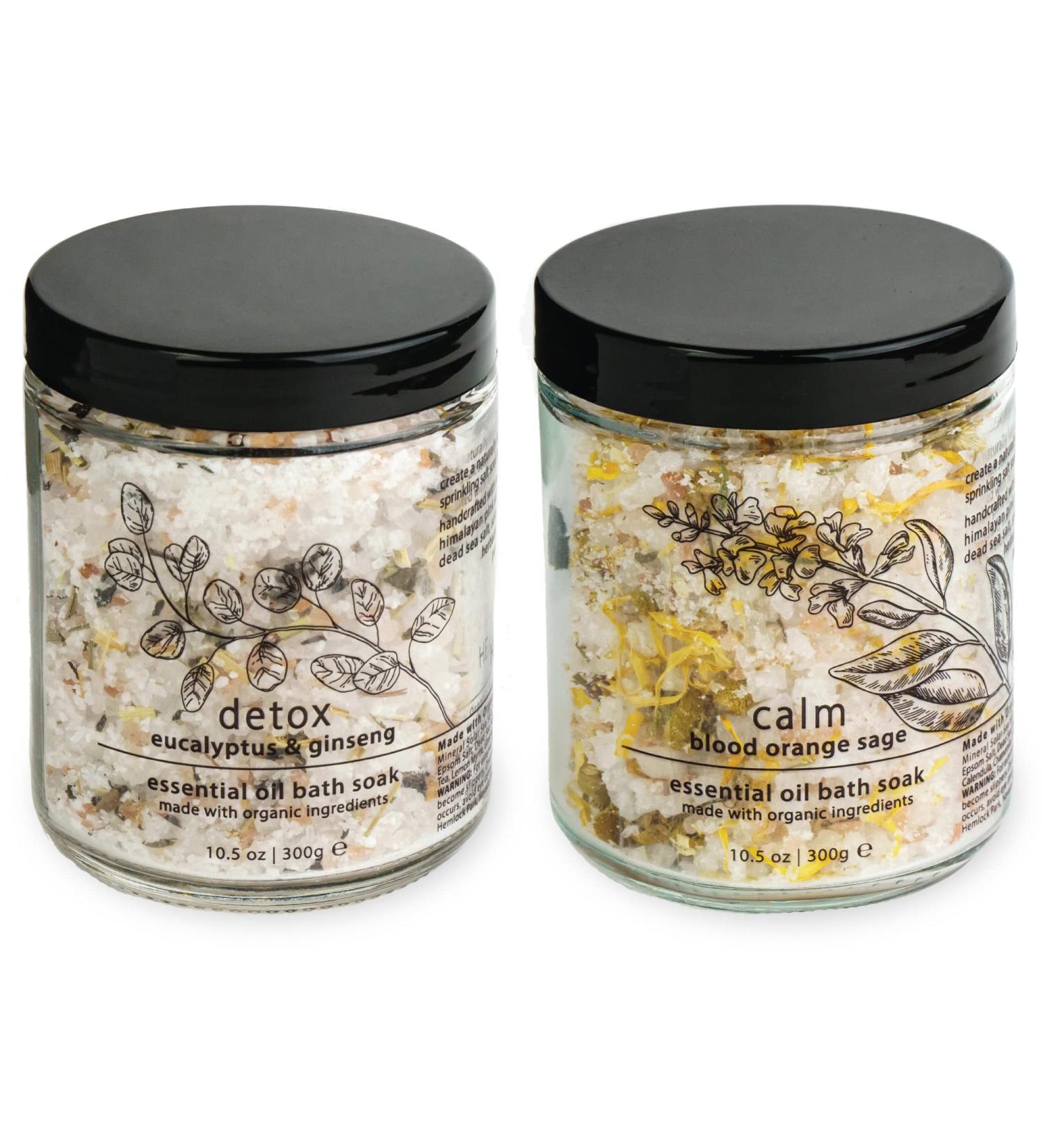 Hemlock Park Natural Essential Oil Bath Soak | Soothing Mineral Sea Salt and Botanicals | Detox & Calm 2 Jar Set - Buy Online on GoSupps.com