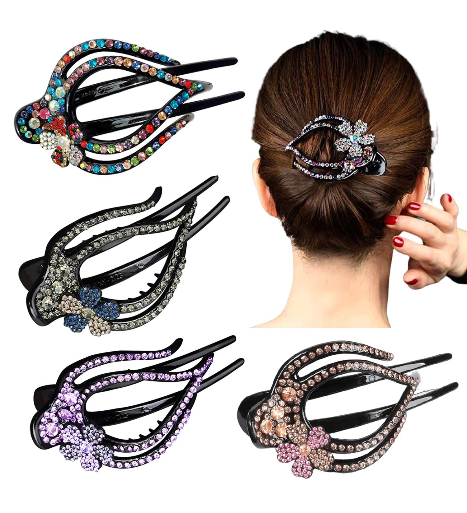 Yusier 4PCS Heart Ponytail Hair Clips with Rhinestones | Plum Blossom Design - Sparkly Prom & Headdress for Women - Buy Online on GoSupps.com