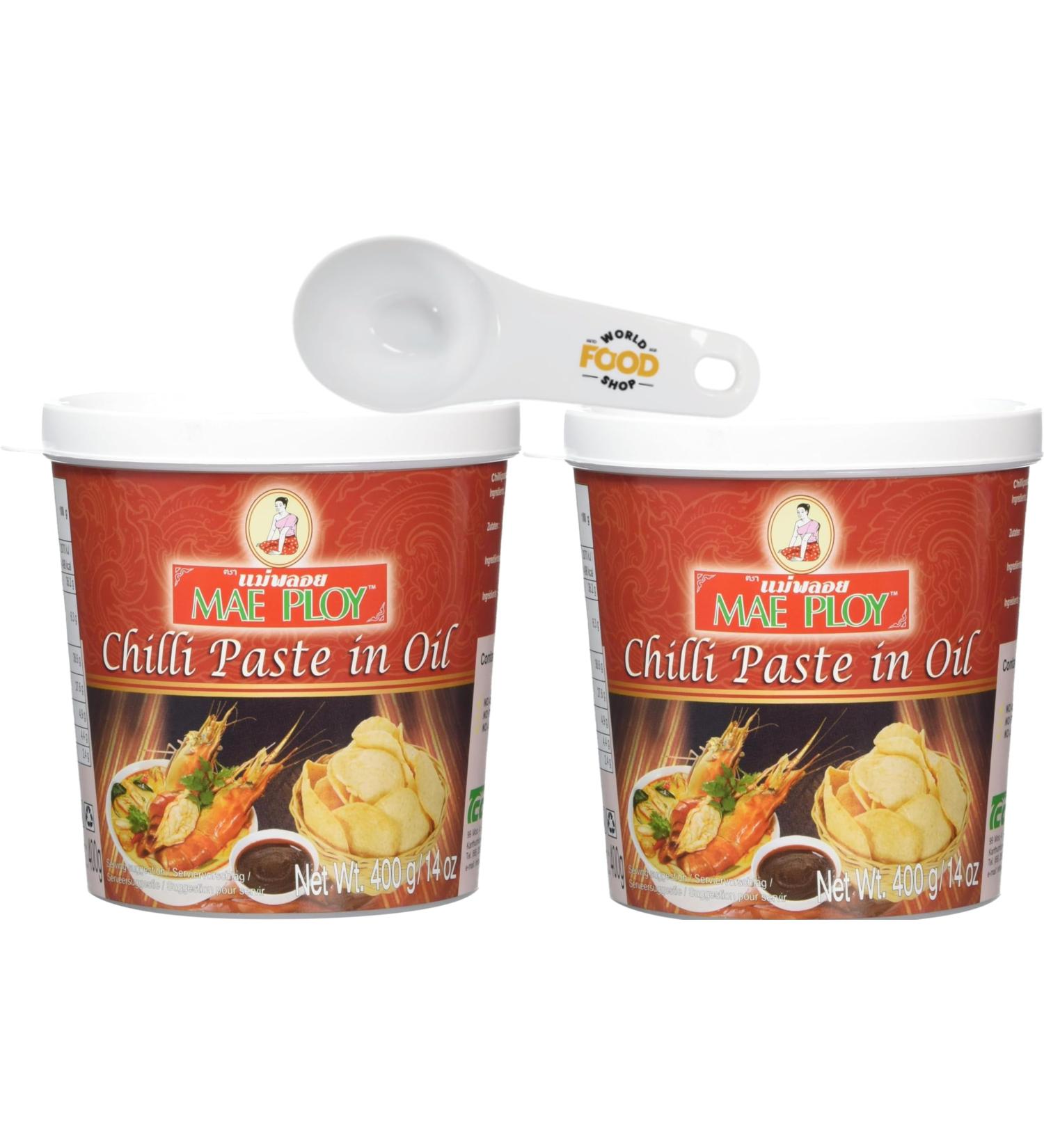 Mae Ploy Chilli Paste in Oil 400g Pack of 2 with World Food Shop Scoop - Rich and Aromatic Chilli Infusion - Perfect for Adding Heat to Your Dishes - Buy Online on GoSupps.com