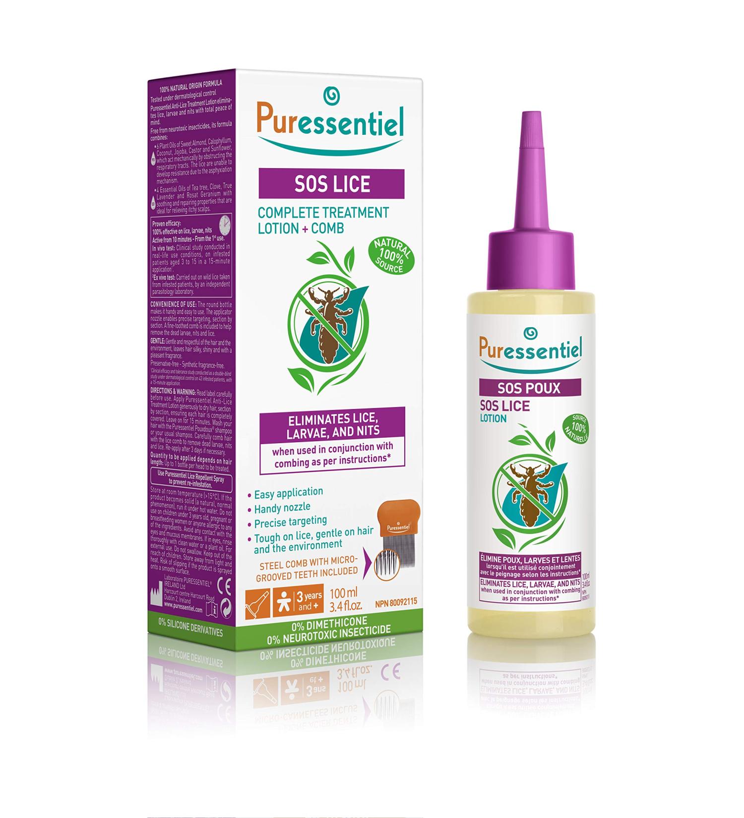 Puressentiel SOS Lice Complete Treatment Lotion + Comb - Eliminate lice larvae and nits when used with combing - Precise targeting - Tested under dermatological control - 100% from natural sources - 100ml - Buy Online on GoSupps.com