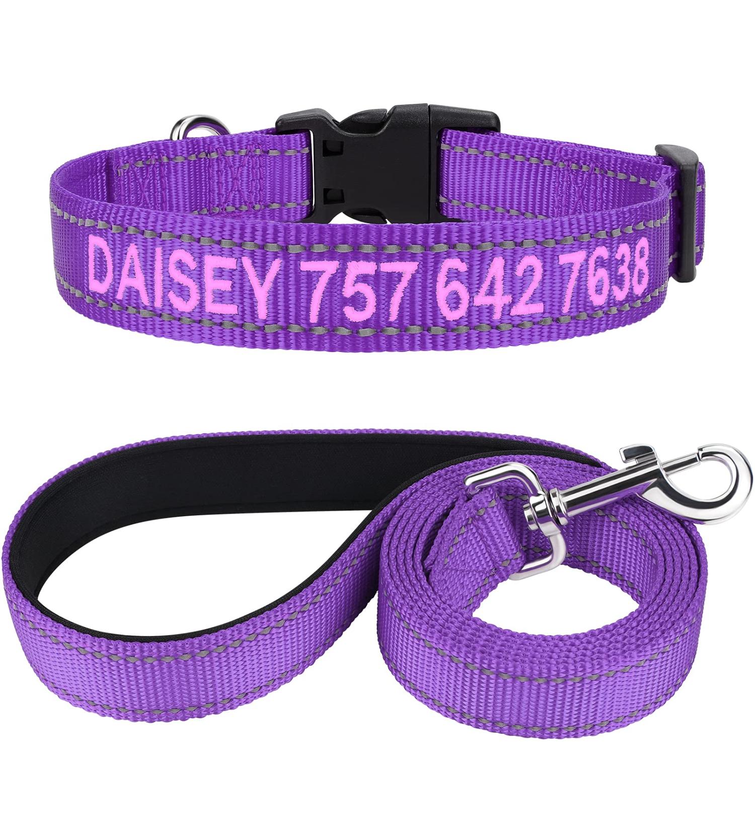 Buy Tagme Personalized Reflective Dog Collar & Leash Set - 1.5m Double-Sided Purple for Small Dogs | International Shipping Available - Buy Online on GoSupps.com