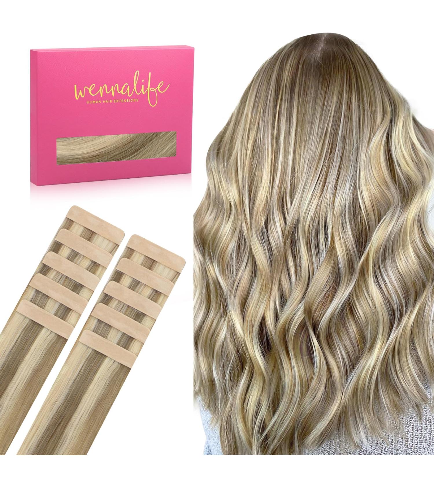 Shop If-of-Hearted Tape Extensions - Real Hair Ash Brown Highlights & Gold Blonde - 10pcs 25cm 20g Invisible Hair Extensions - Buy Online on GoSupps.com