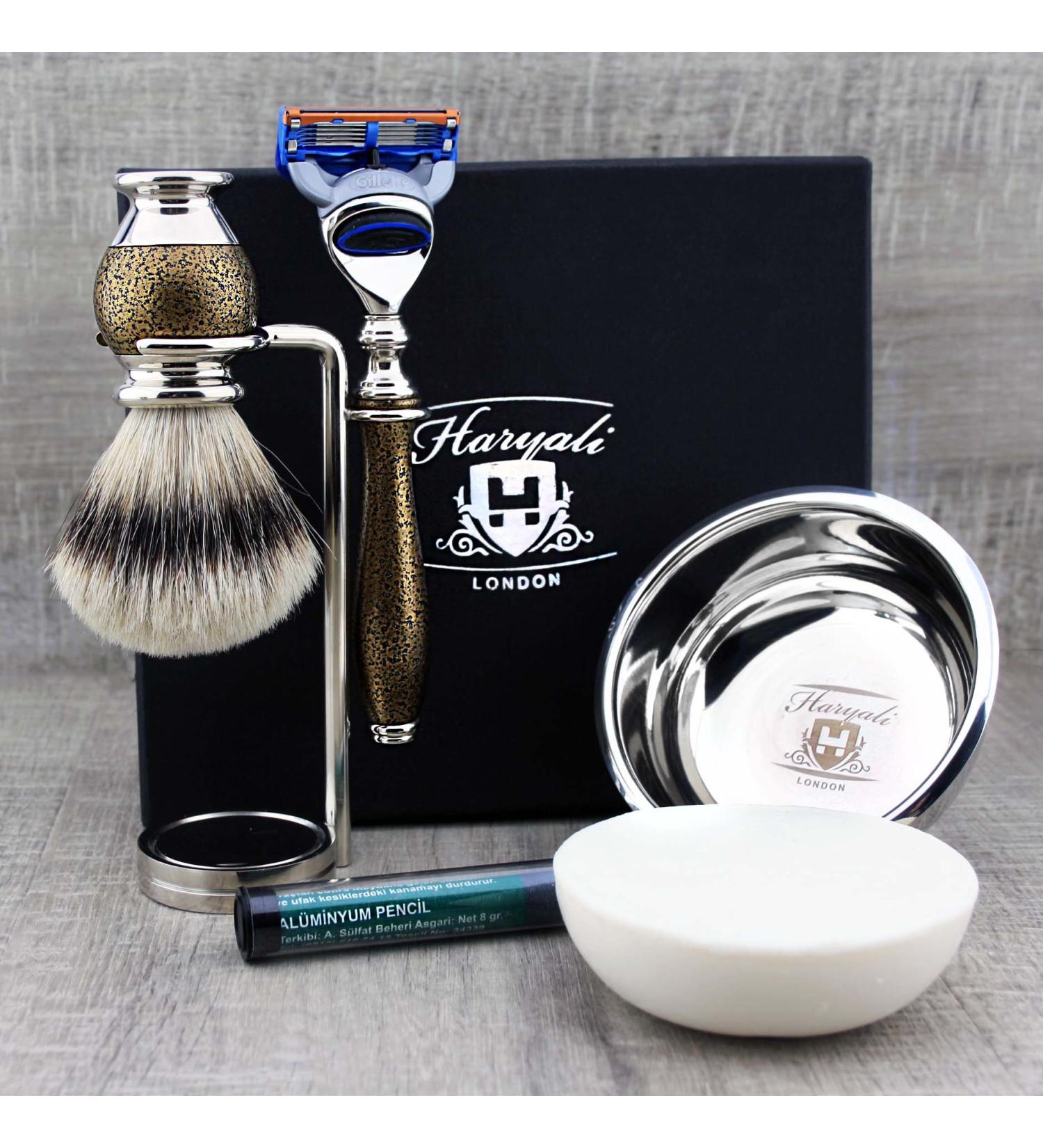 6 Pc Men's Shaving Kit - 5 Edge Razor Silver Tip Badger Hair Brush Stand Soap & Bowl - Perfect Gift Set for Men - Buy Online on GoSupps.com