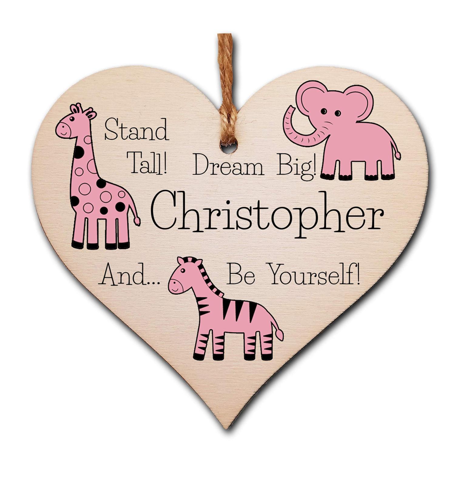 Personalized Plum Penguin Wooden Hanging Heart Plaque - Be Brave, Dream Big, Be Yourself | Pink Safari Animals Nursery Wall Decoration - New Baby Gift - Buy Online on GoSupps.com