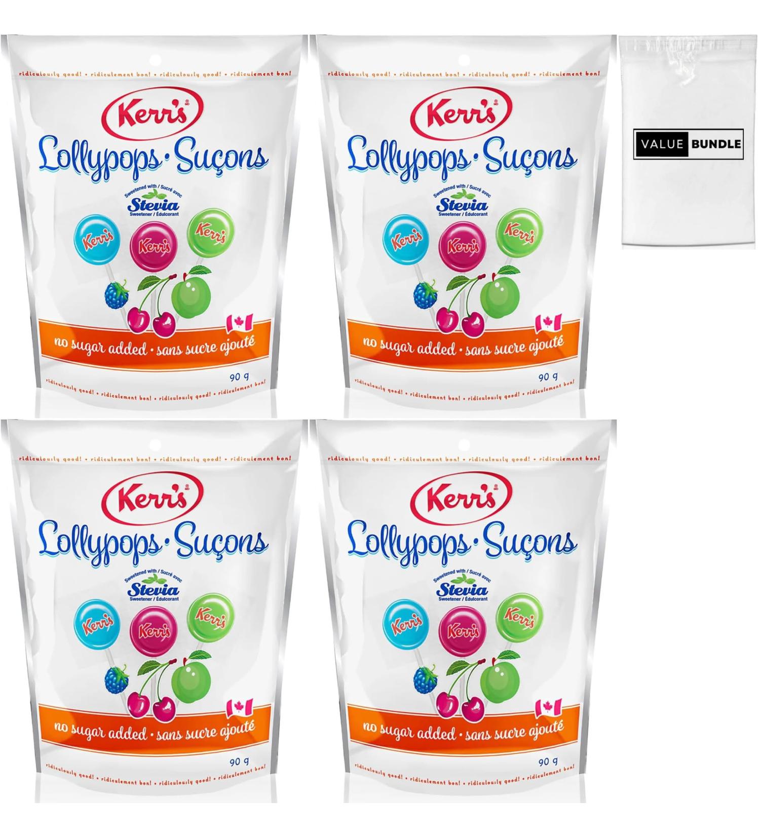 Value Bundle: Kerrs Candy - LOLLIPOPS - No Sugar Added Sweets - Diabetic Snacks - Diabetic Candy - Bonbon Candies - Healthy Snacks for Adults and Kids - Hard Candy - Custom Value Bundle Branded Package of 4 (Lollipops) - Buy Online on GoSupps.com