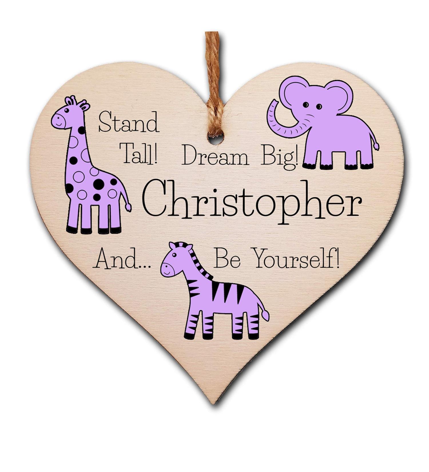 Personalised Wooden Hanging Heart Plaque - Be Brave, Dream Big, Be Yourself | Lilac Safari Animals Nursery Wall Decor - Buy Online on GoSupps.com