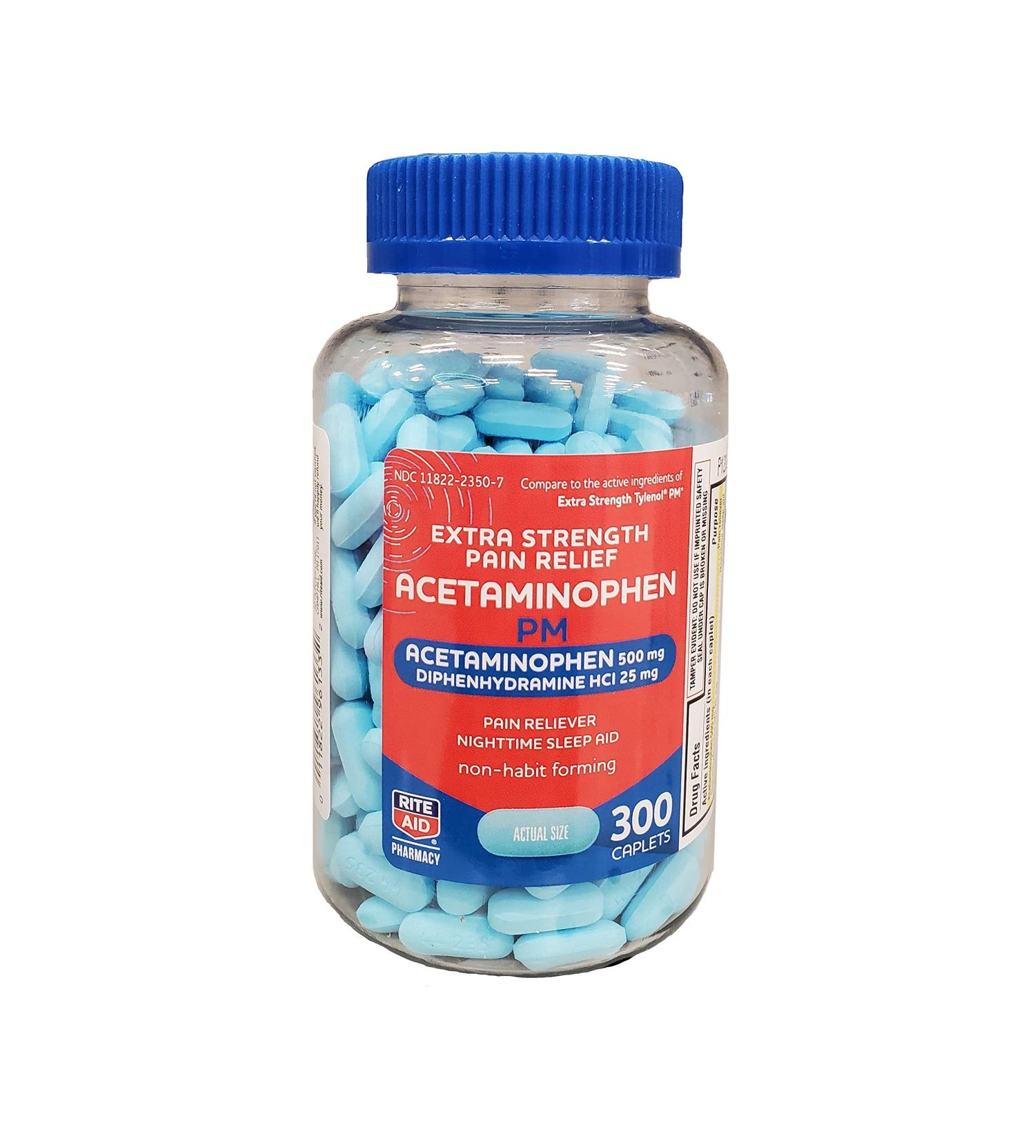 Rite Aid Acetaminophen PM Caplets - 300ct | Sleep Aid & Pain Relief for Adults | Extra Strength Pain Reliever for Arthritis | Real Time Pain Relief - Buy Online on GoSupps.com