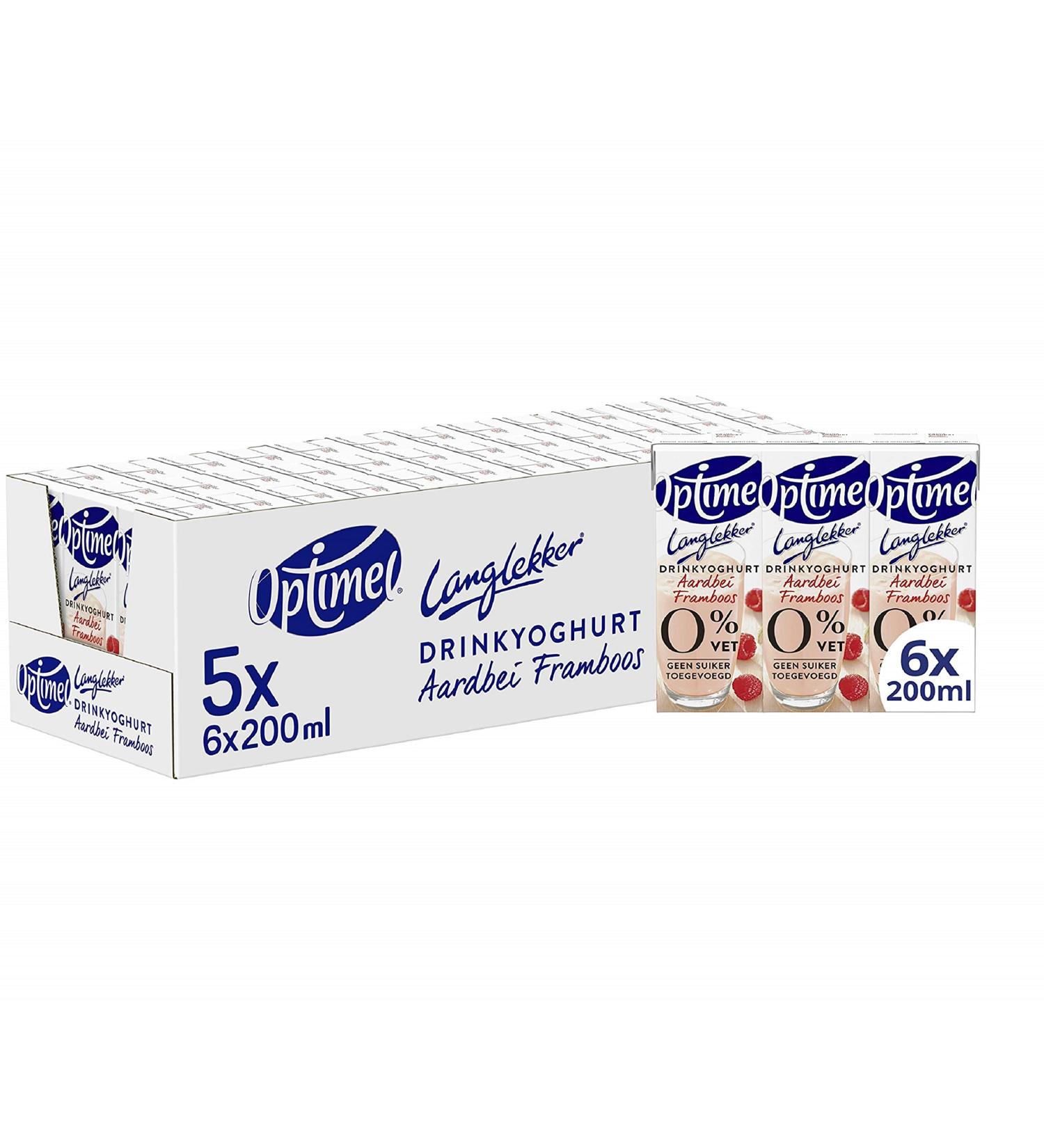 Optimel Drinking Yoghurt Strawberry Raspberry 5 x 6 x 200 ml - Buy Online on GoSupps.com