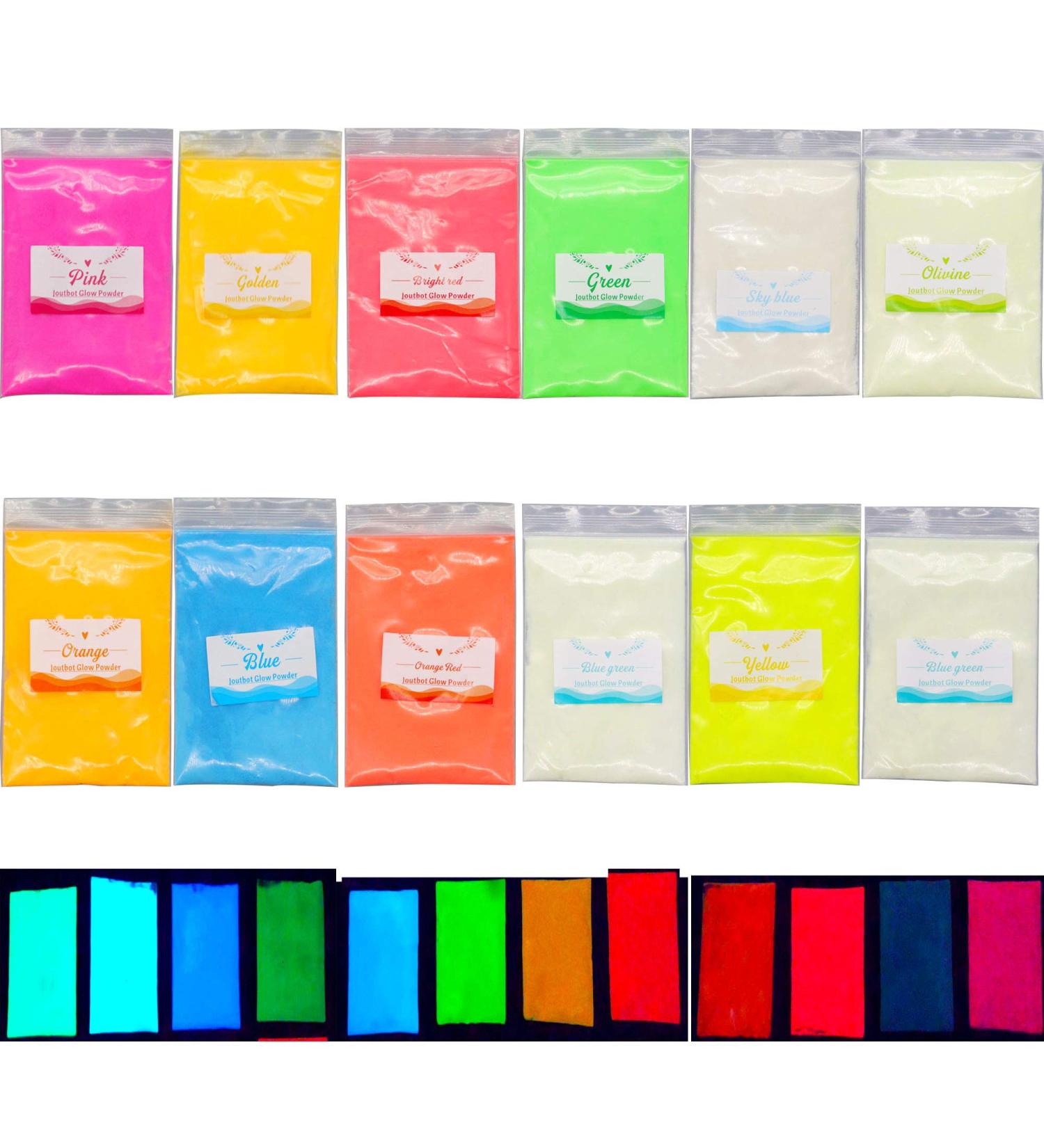 Glow in The Dark Pigment Powder 12 Colors - Non-Toxic Luminous Dye for Resin, Acrylic Paint, Slime, Nails, Halloween Party - Long Lasting & Skin Safe - 0.35oz Each - Buy Online on GoSupps.com