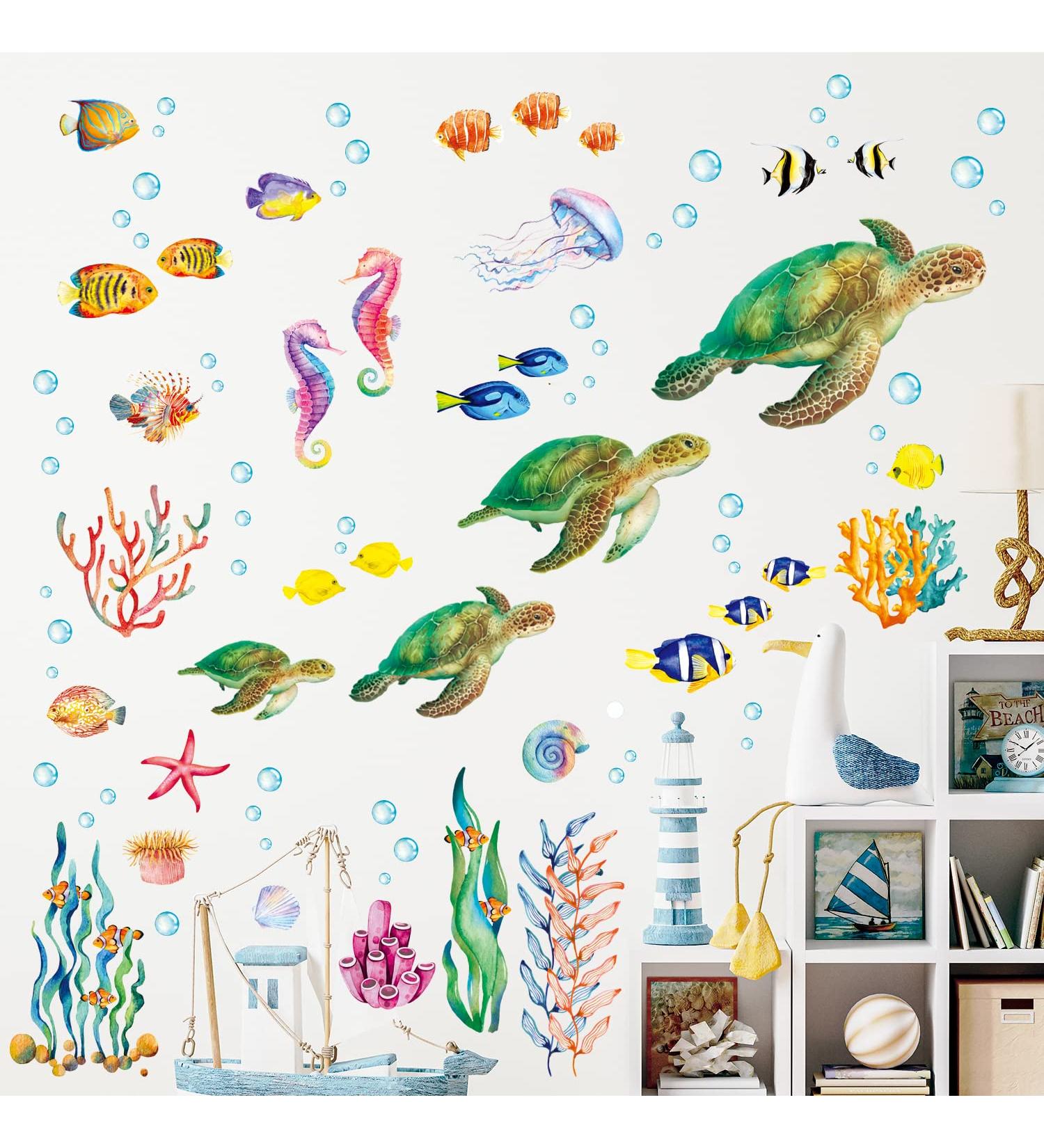Sea Turtle Wall Stickers & Under the Sea Decals for Bathroom Nursery and Living Room | BASHOM BA-4001 - Buy Online on GoSupps.com