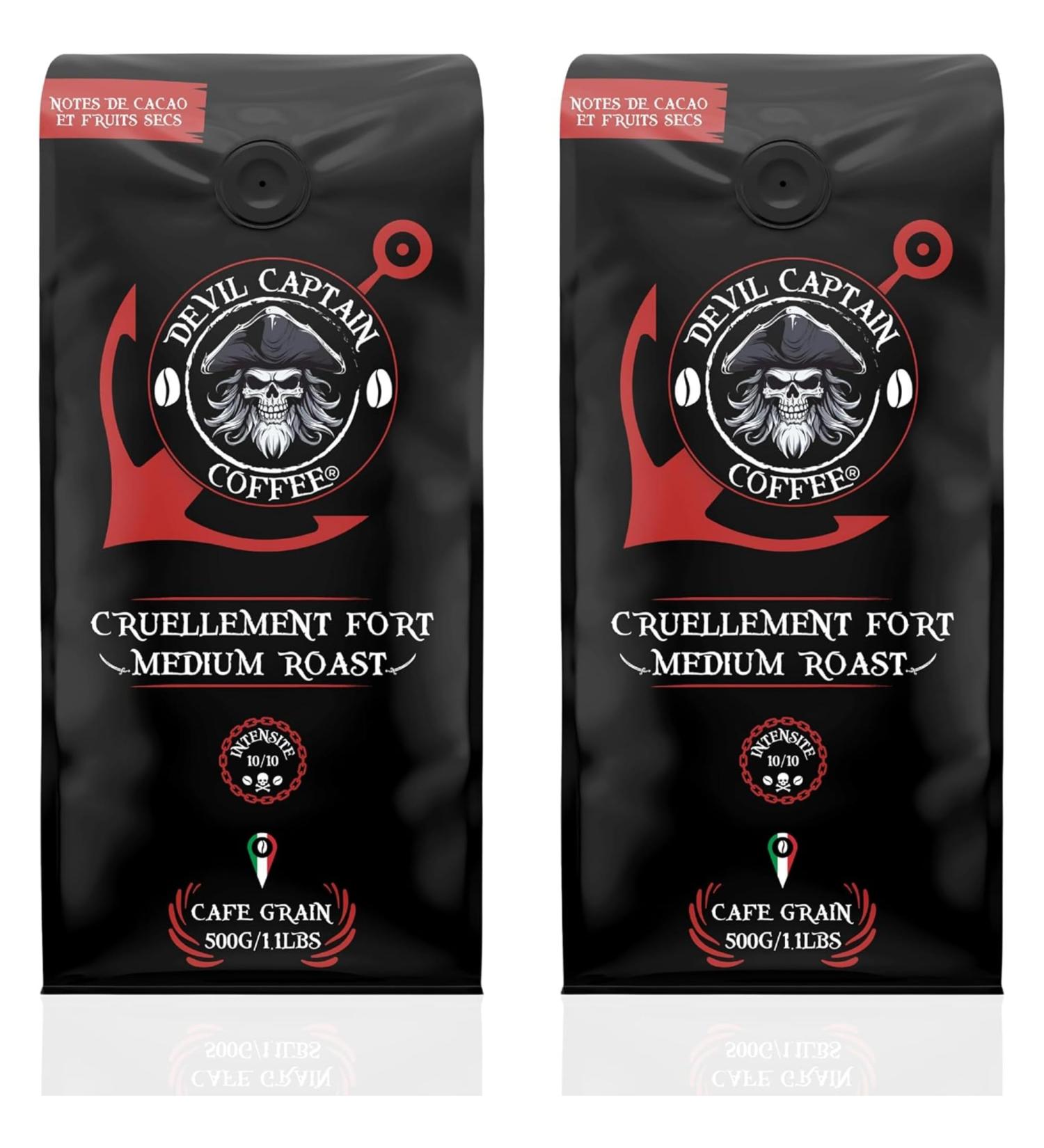 DEVIL CAPTAIN COFFEE | Coffee beans | Strong & Intense coffee | Notes of cocoa and dried fruits | Slow and artisanal roasting | Low acidity (2X500G) bitter cocoa & dried fruits 500 g (Pack of 2) - Buy Online on GoSupps.com
