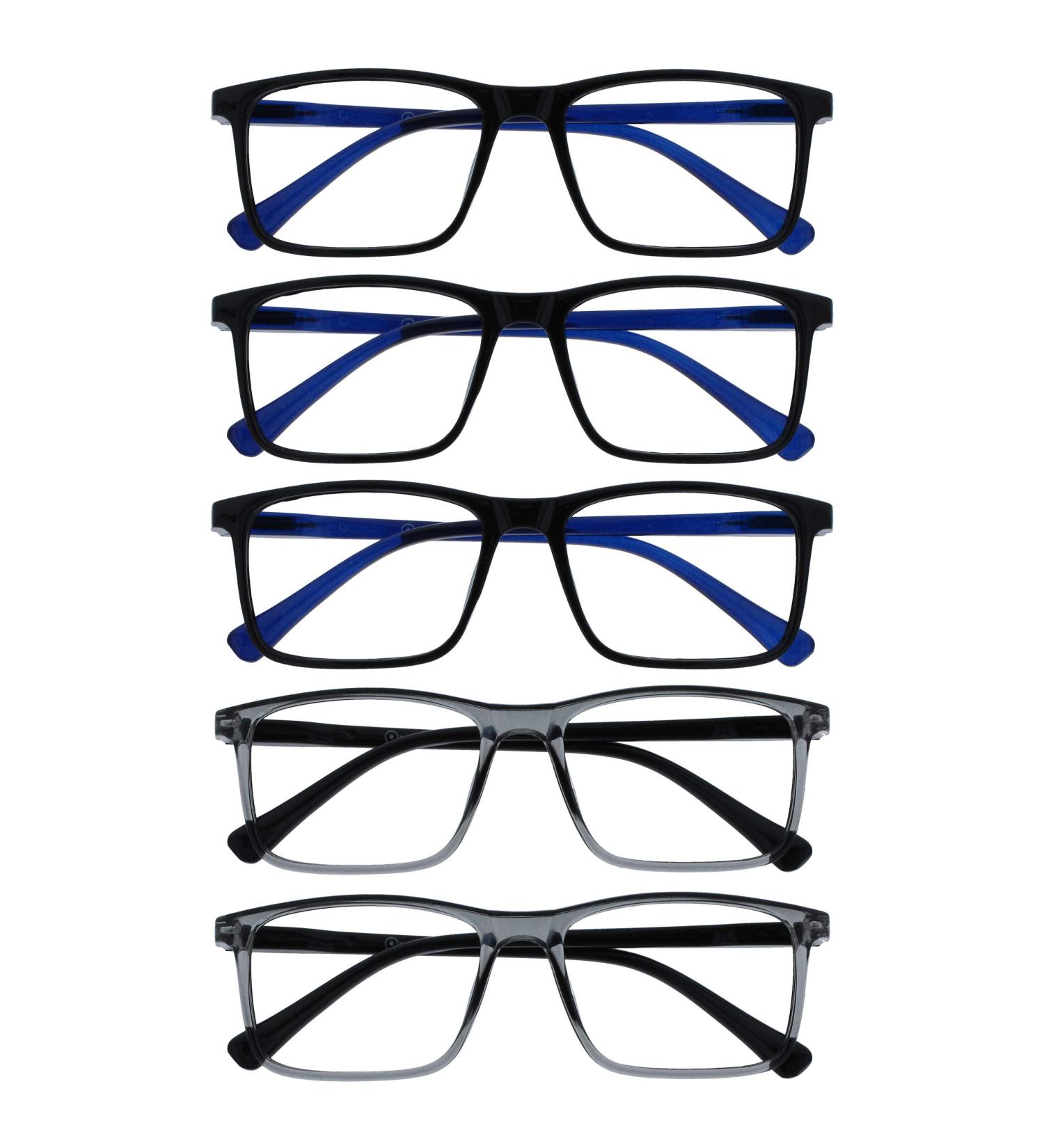 Buy OPULIZE Ink Reading Glasses 5 Pack - Large Rectangular Frame Scratch Resistant +2.50 Magnification for Men & Women - Black & Grey - International Shipping Available - Buy Online on GoSupps.com