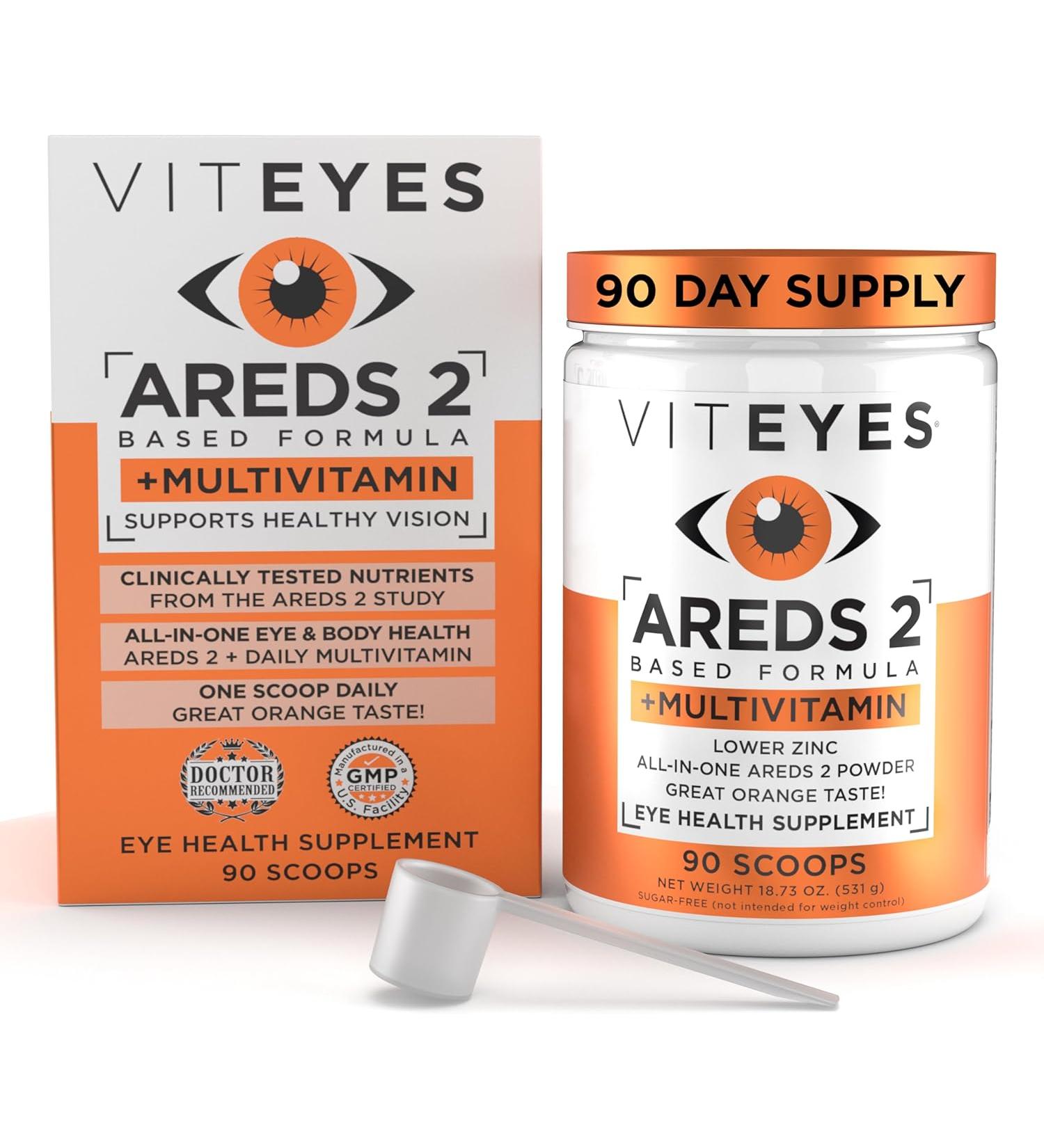 Viteyes AREDS 2 Powder + Multivitamin | Macular Protection Drink with Lutein & Zeaxanthin | Orange Flavor | 90 Scoops - Buy Online on GoSupps.com