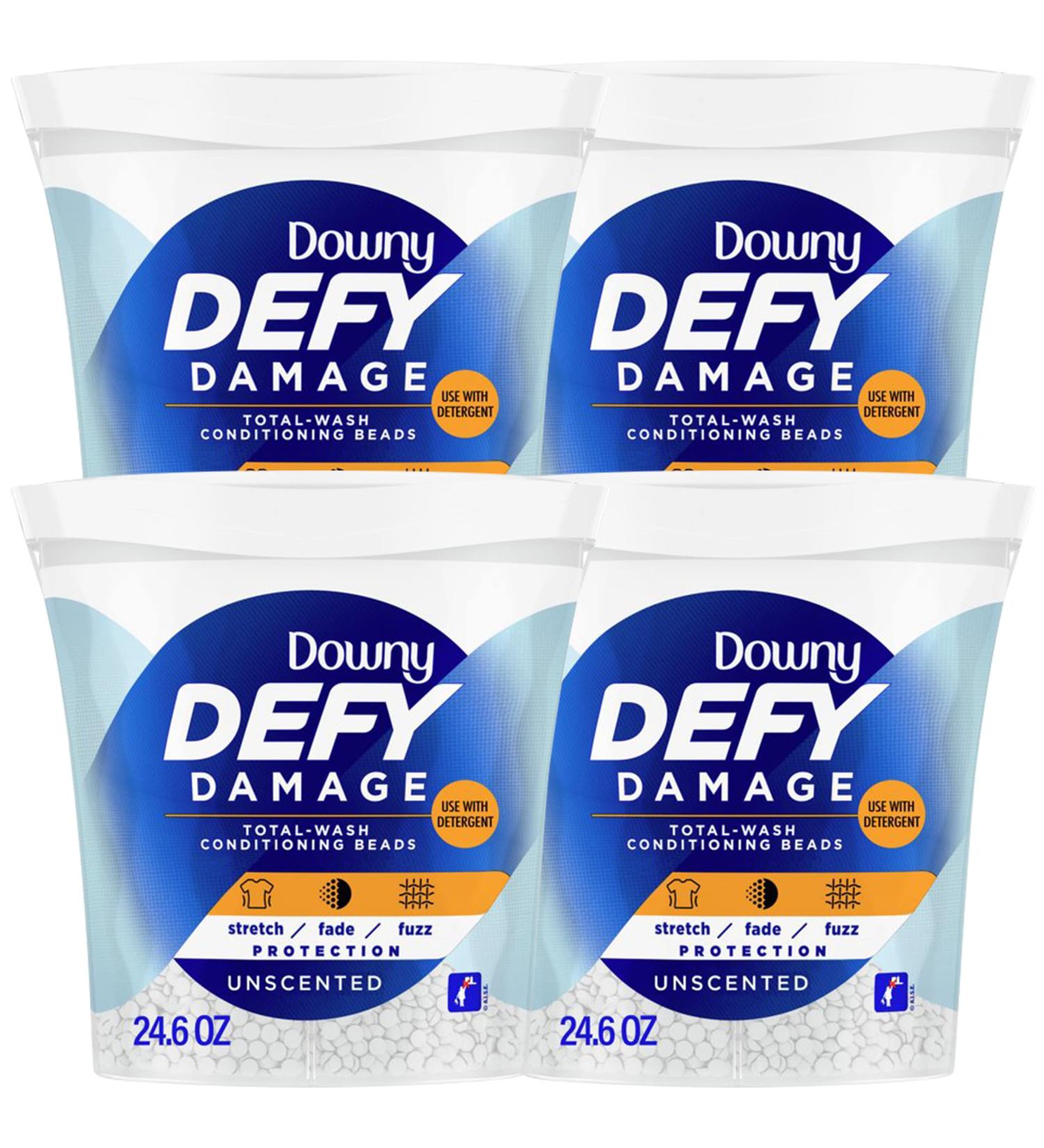 Downy Defy Damage Total-wash Fabric Conditioning Beads, Fabric Softener, Unscented, 24.6 Ounce (Pack Of 4)