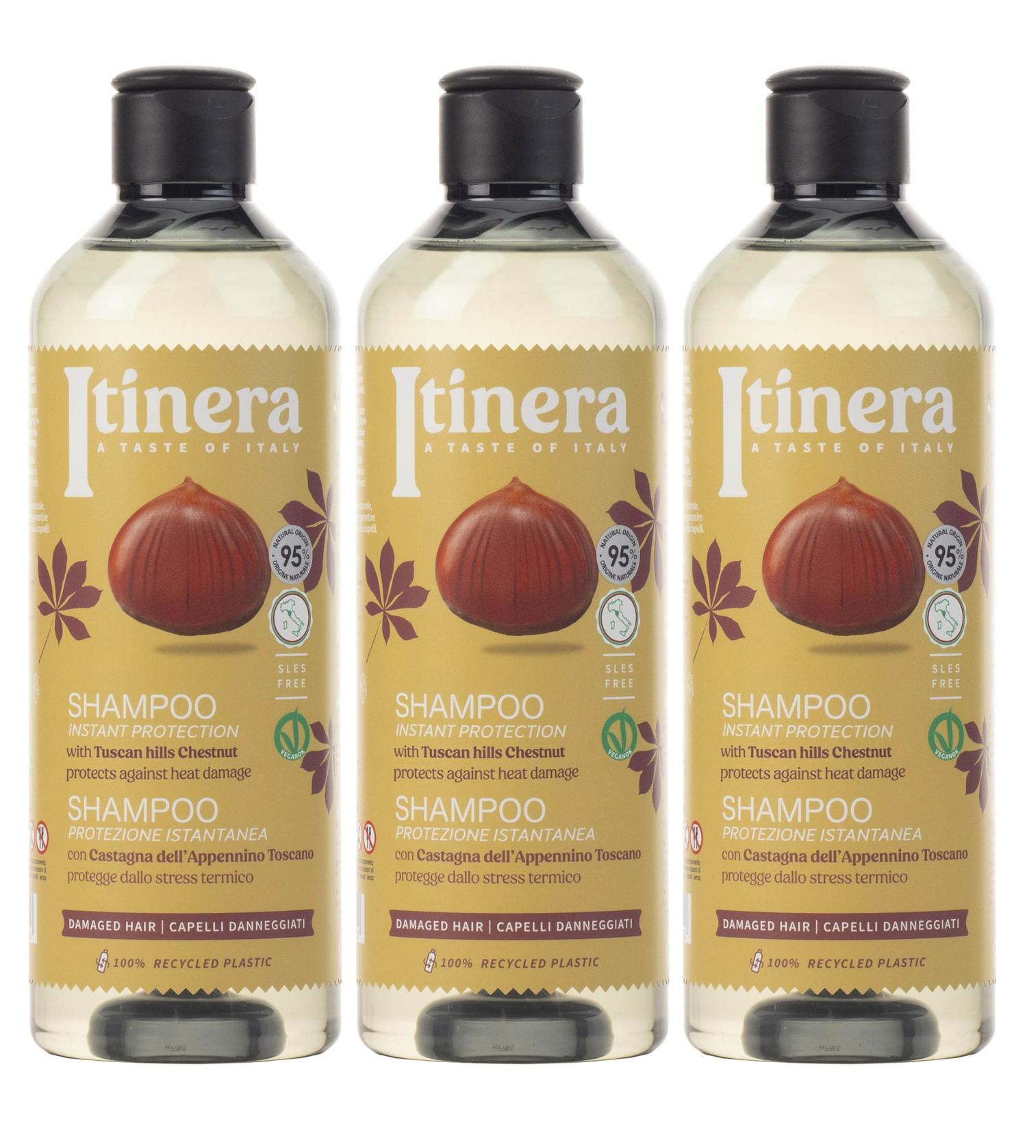  sarcia.eu ITINERA Shampoo for Damaged Hair with Tuscan Chestnut from the Hills 95% Natural Ingredients 370ml Pack of 3 - Buy Online on GoSupps.com