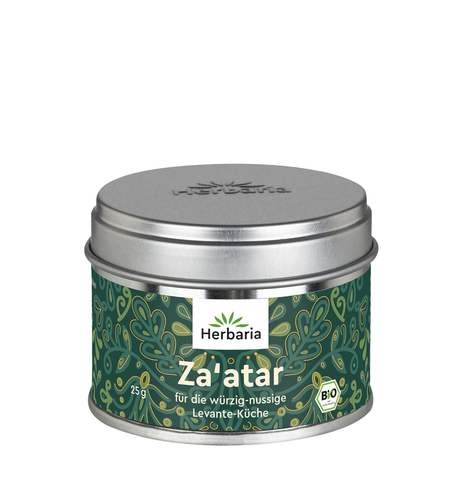 Herbaria Herbaria Organic Za'atar Tin S 25g Za'atar Spice Za'atar Seasoning Organic Oriental Spice Blend for Culinary Dishes