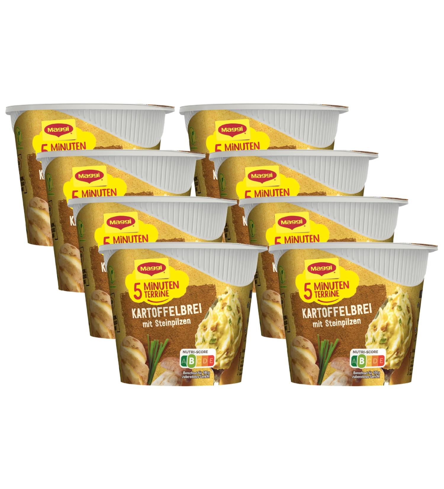 Maggi 5 Minutes Terrine Potato Porridge with Porcini Mushrooms - Instant Potato Puree Ready Meal Hearty Snack 8-Pack - Buy Online on GoSupps.com