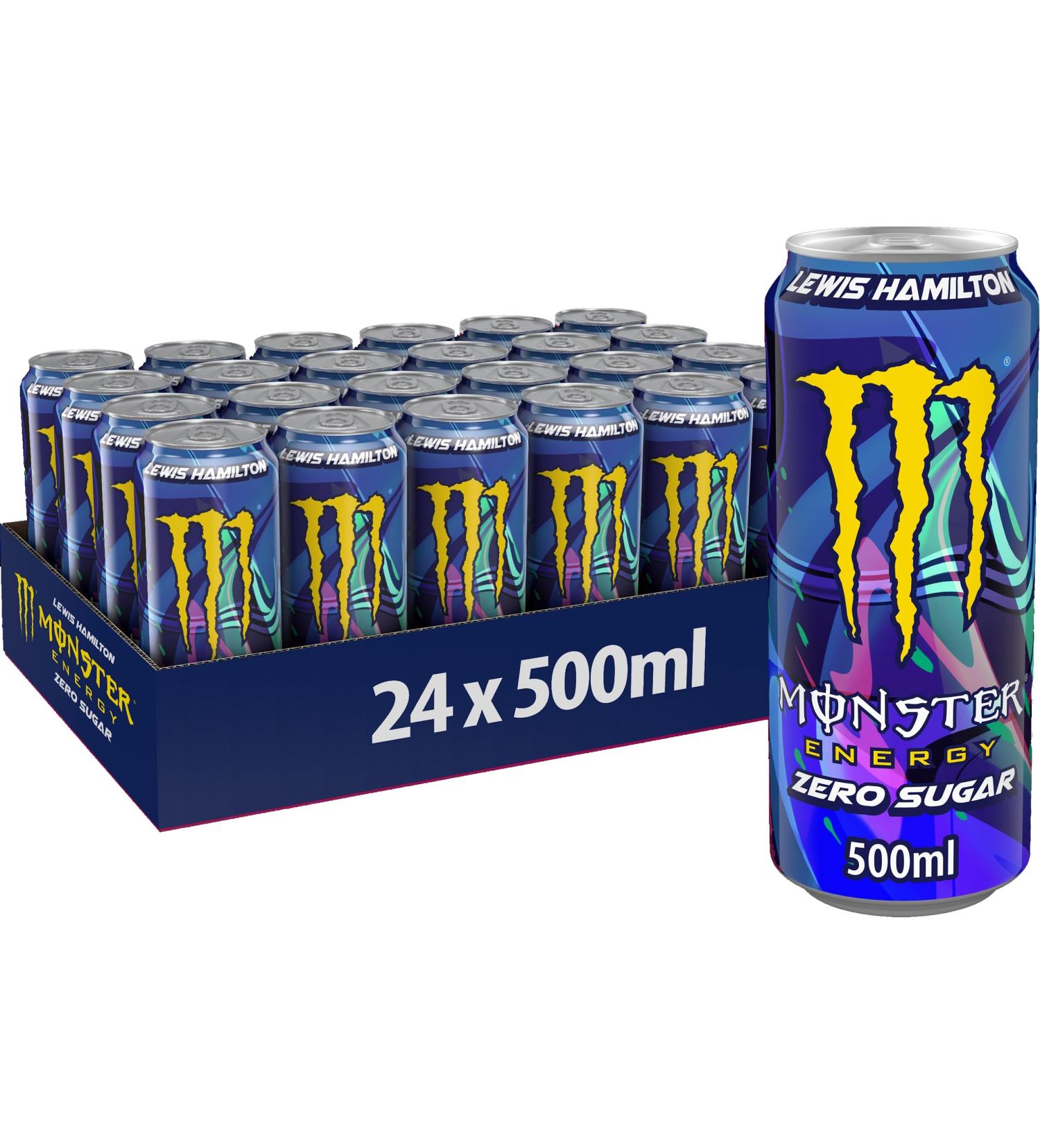 Monster Monster Energy Lewis Hamilton sugar-free peach and nectarine flavored energy drink. Box of 24 x 500ml cans.