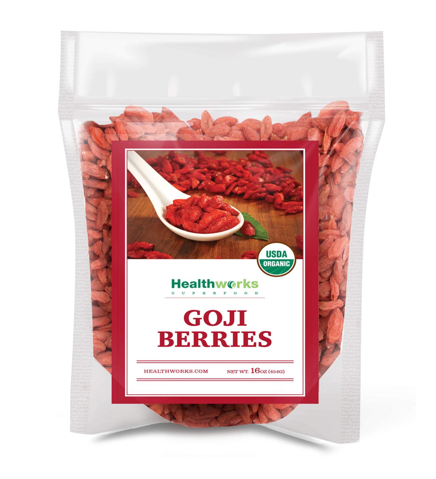 Healthworks Raw Goji Berries - 16oz | Certified Organic, Keto, Vegan & Non-GMO Superfood for Baking, Teas & Smoothies - Buy Online on GoSupps.com