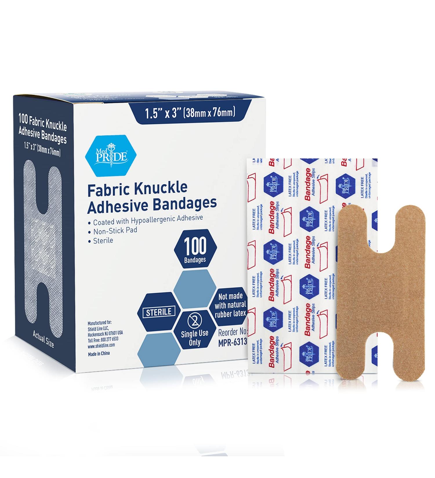 Medpride Sterile Fabric Knuckle Adhesive Bandages [100 Count] - Hypoallergenic & Latex-Free - Buy Online on GoSupps.com