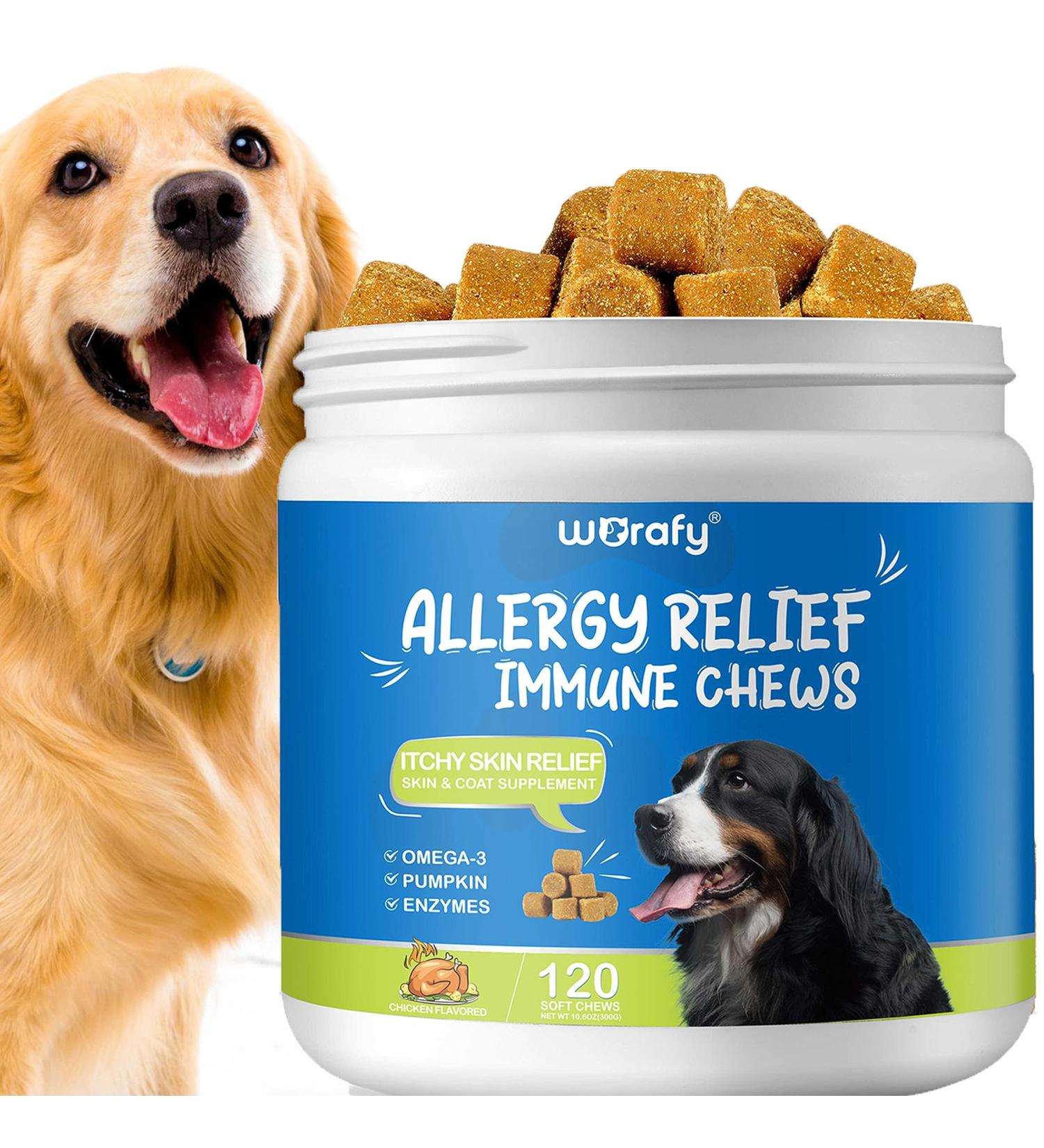 Bieyoc Itchy Dog Skin Relief Treats 120pcs for Allergy Relief - Anti-Itch & Immunity Support - Buy Online on GoSupps.com