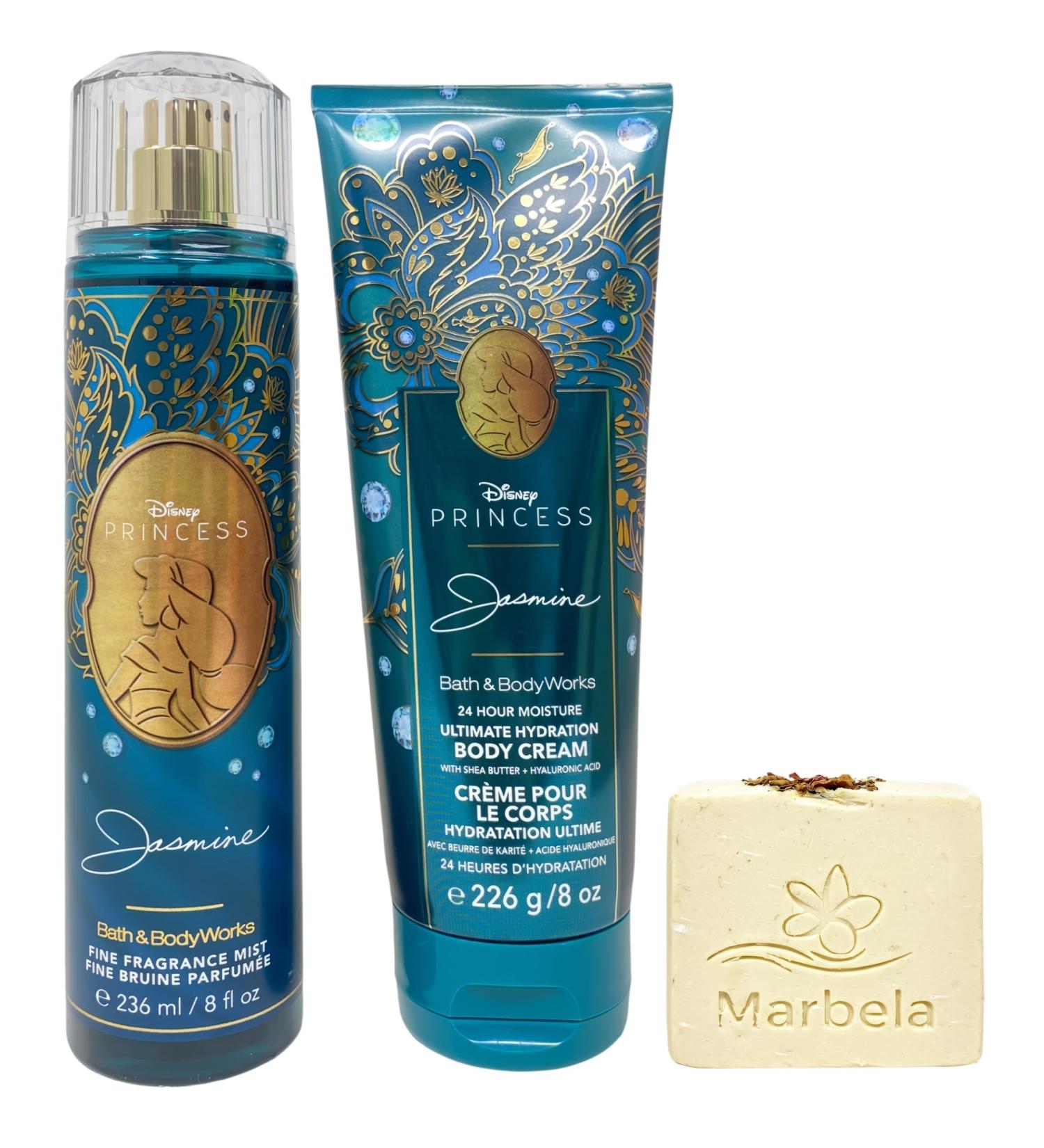 Bath & Body Works Limited Edition Princess Collection Jasmine Fine Fragrance Mist and Ultimate Hydration Body Cream with a Creamy Rose Bar Soap