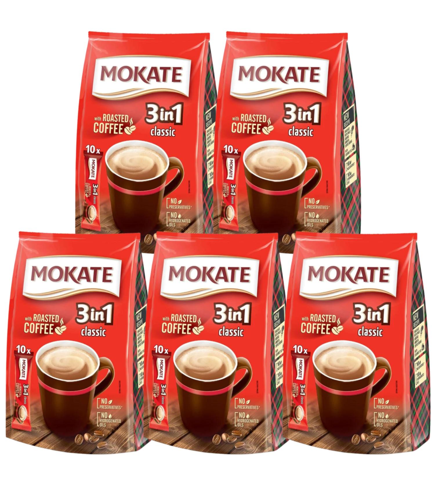 Mokate 3 in 1 Classic Instant Coffee 10 Sticks 170g - Pack of 5 - Premium Coffee Mix with Sugar and Creamer - Convenient On-the-Go Coffee Sachets for Home or Office - Buy Online on GoSupps.com