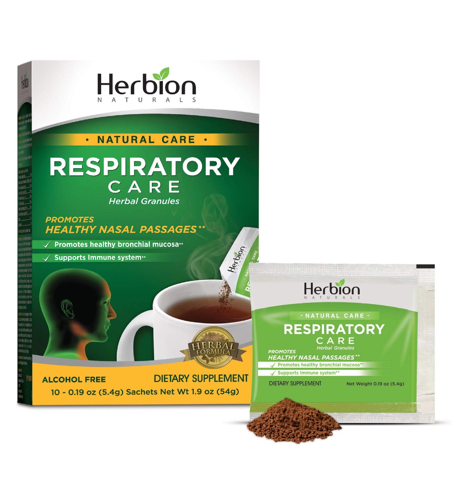 Herbion Naturals Respiratory Care Herbal Granules - 10 Ct | Supports Nasal Health & Immune System, Relieves Cold & Flu Symptoms - Buy Online on GoSupps.com