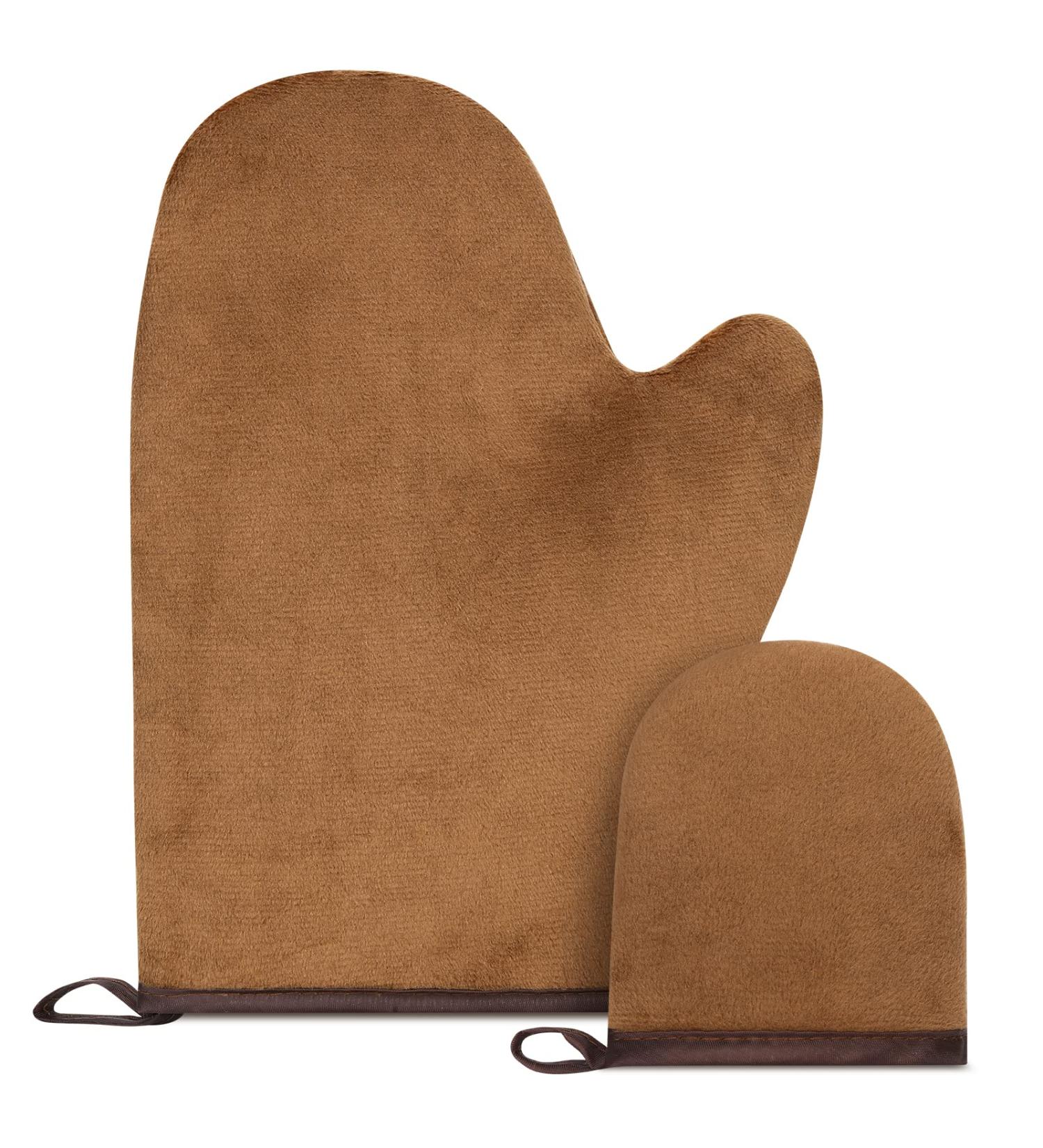 Greoer Tanning Mitt Self Tan Mitt 2 Pieces Spa Exfoliator Washcloth Remove Dead Skin Double Sided Fake Tan Mitt Applicator (Brown) - Buy Online on GoSupps.com