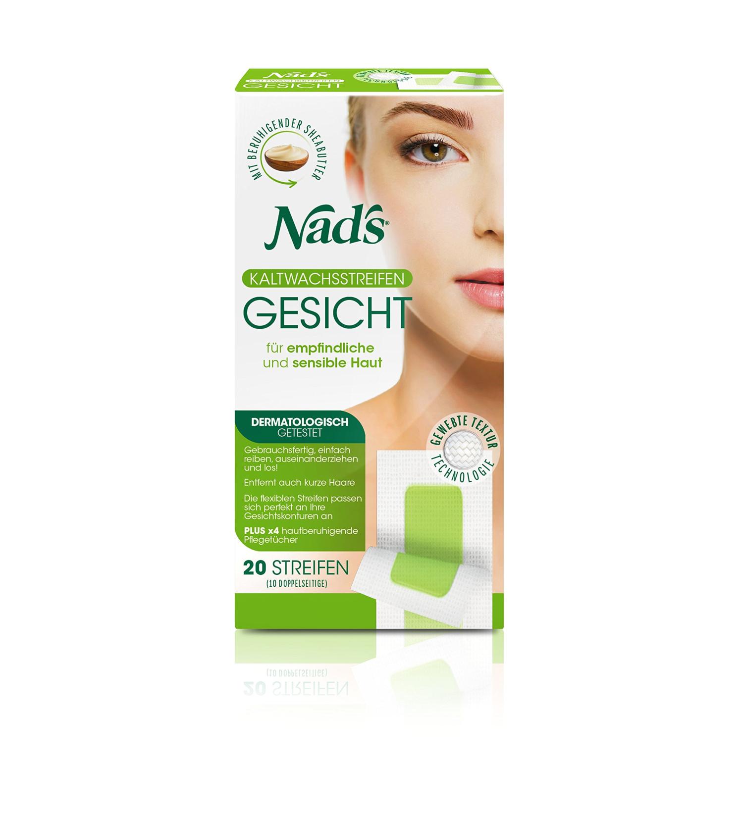 Nads Facial Hair Removal Cold Wax Strips - 20 Strips & 4 Wipes | Effective & Gentle Hair Removal for All Skin Types | International Shipping Available - Buy Online on GoSupps.com